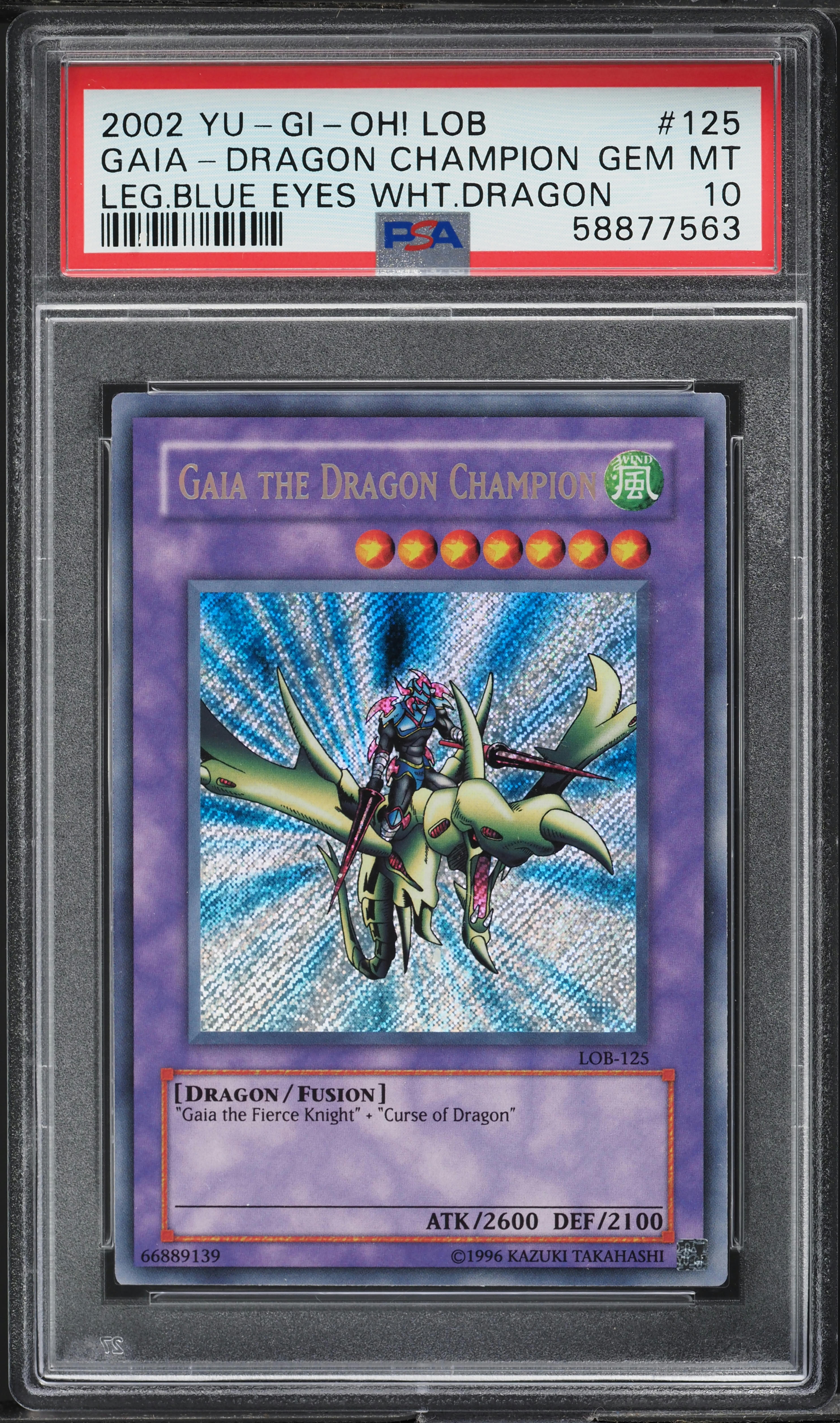 2002 Yu-Gi-Oh! Legend Of Blue Eyes Gaia The Dragon Champion #LOB-125 PSA 10 GEM