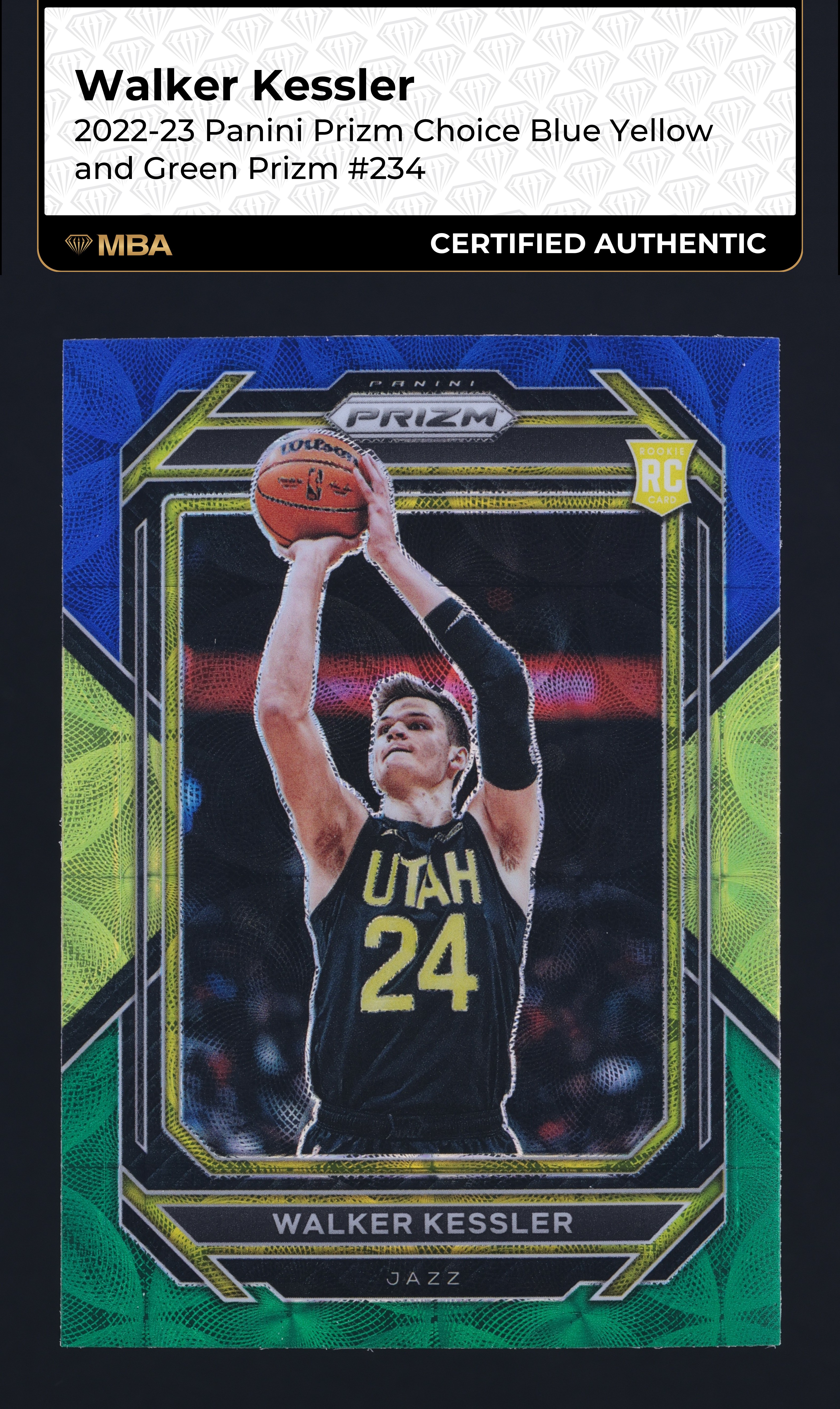 2022 Panini Prizm Choice Blue Yellow Green Walker Kessler ROOKIE #234 MBA AUTH