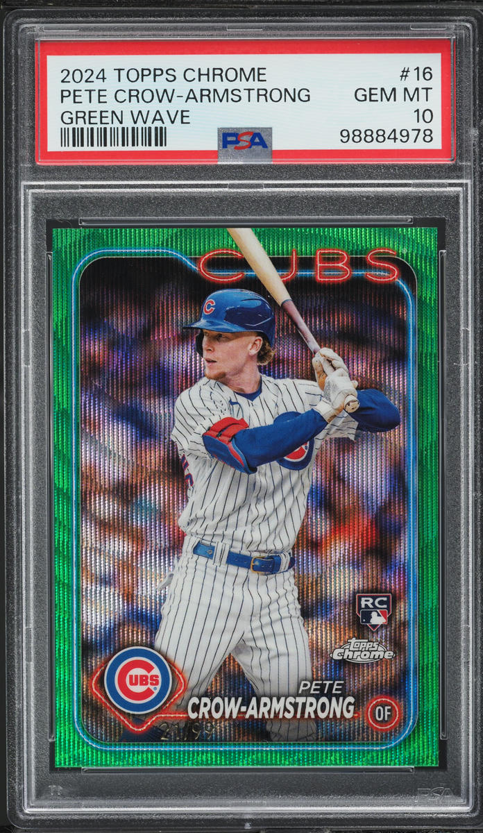 2024 Topps Chrome Green Wave Pete Crow-Armstrong ROOKIE /99 #16 PSA 10 GEM MINT