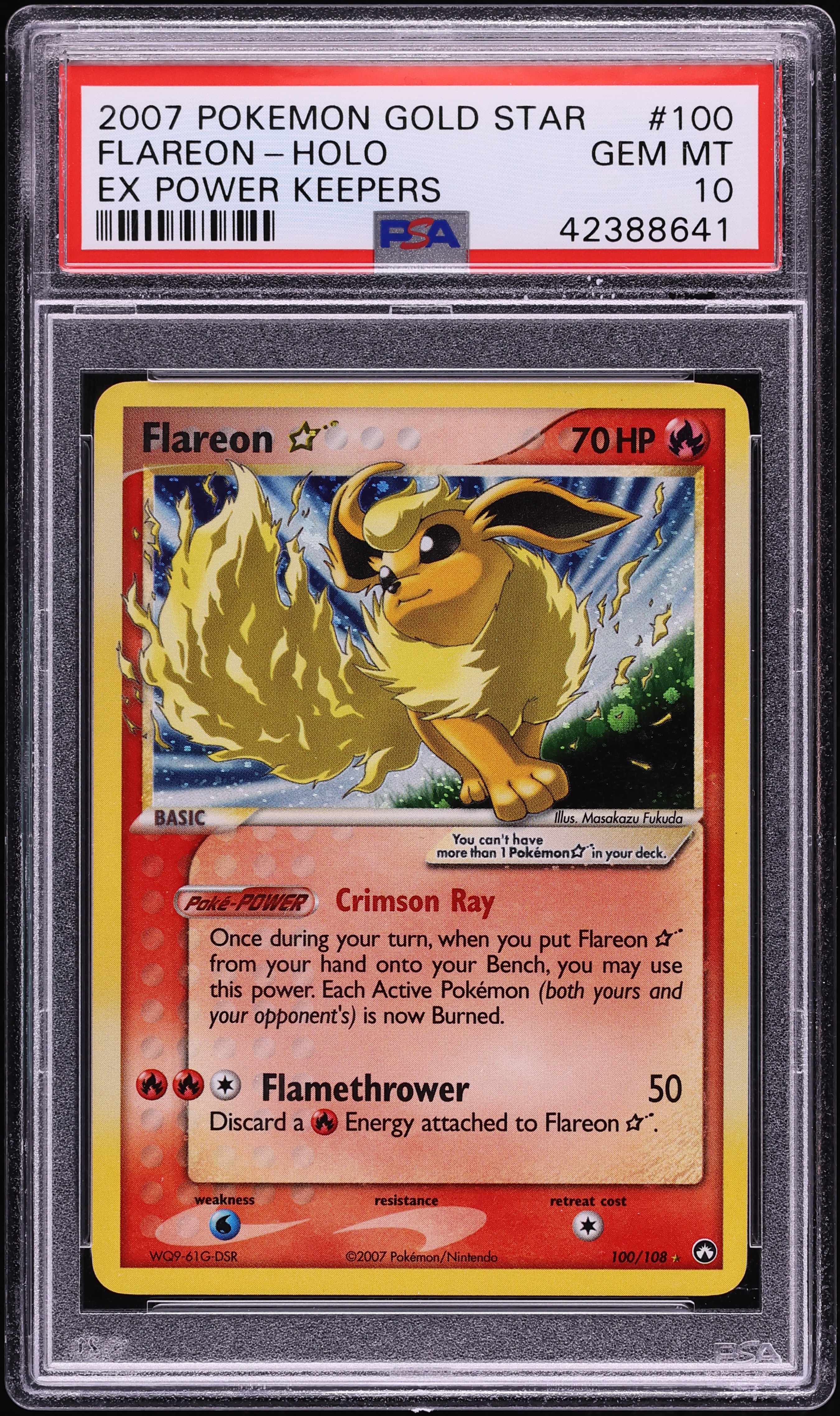 2007 Pokemon EX Power Keepers Holo Flareon Gold Star #100 PSA 10 GEM MINT