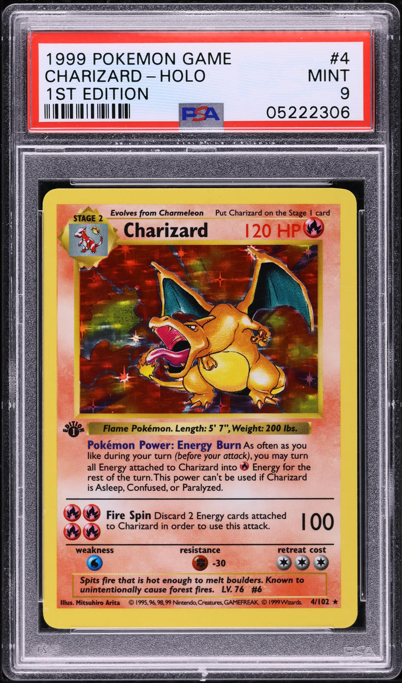 1999 Pokemon Base Set 1st Edition Shadowless Holo Charizard #4 PSA 9 MINT