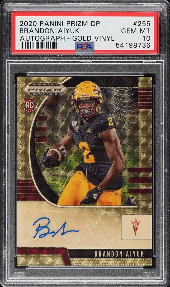 2020 Panini Prizm Draft Gold Vinyl Brandon Aiyuk ROOKIE AUTO /5 #255 PSA 10 GEM