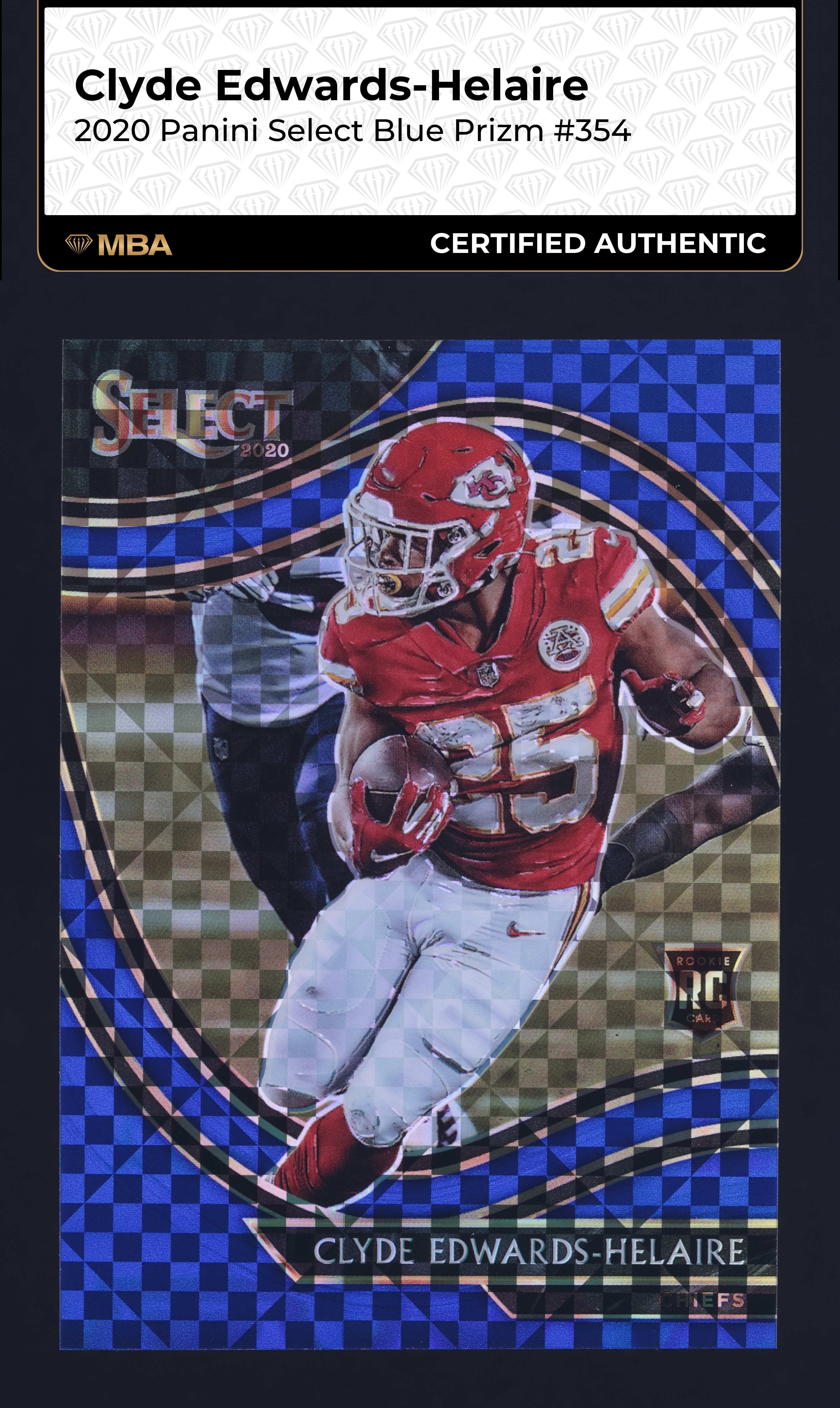 2020 Select Field Level Blue Prizm Clyde Edwards-Helaire ROOKIE /49 MBA AUTH