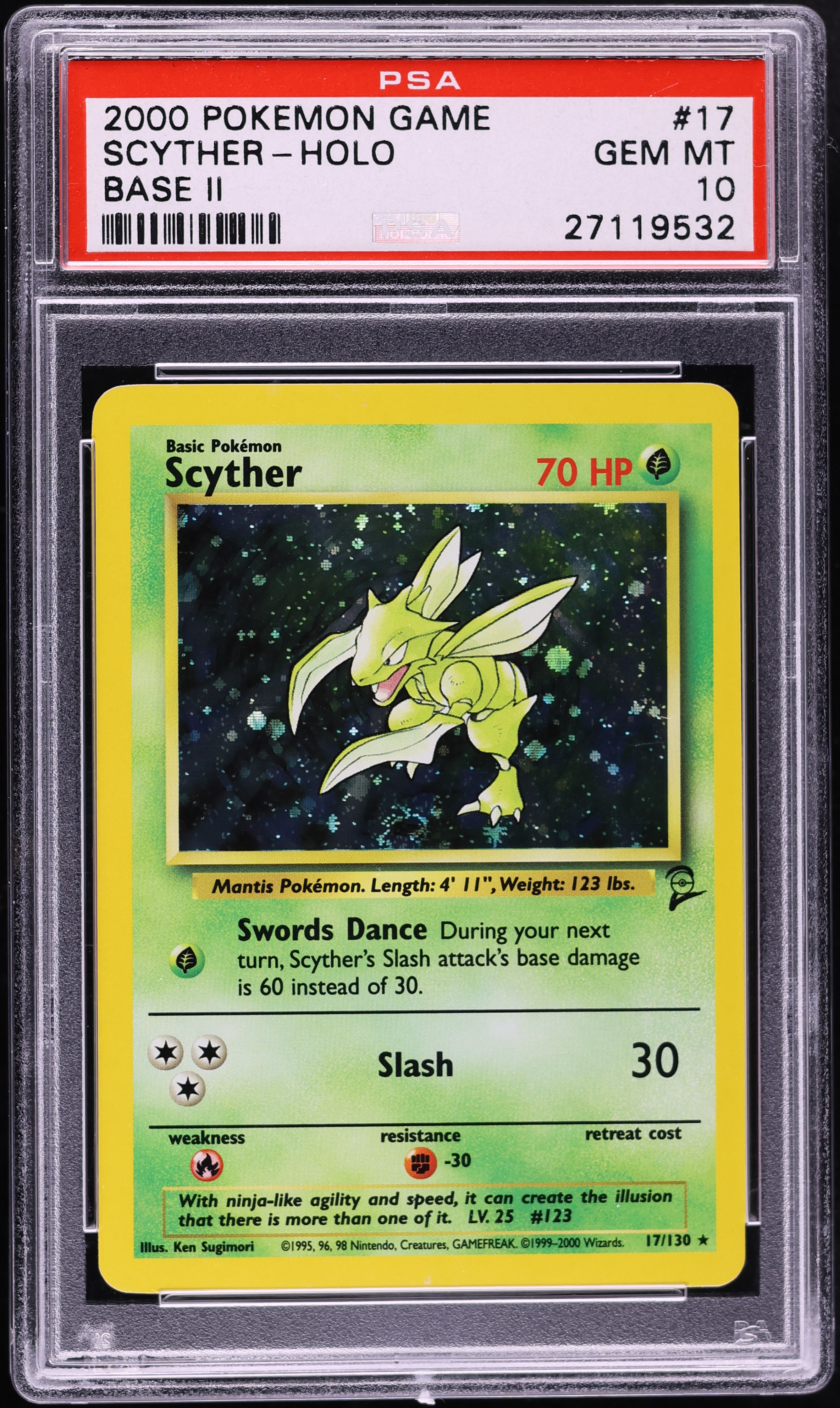 2000 Pokemon Base Set 2 Holo Scyther #17 PSA 10 GEM MINT