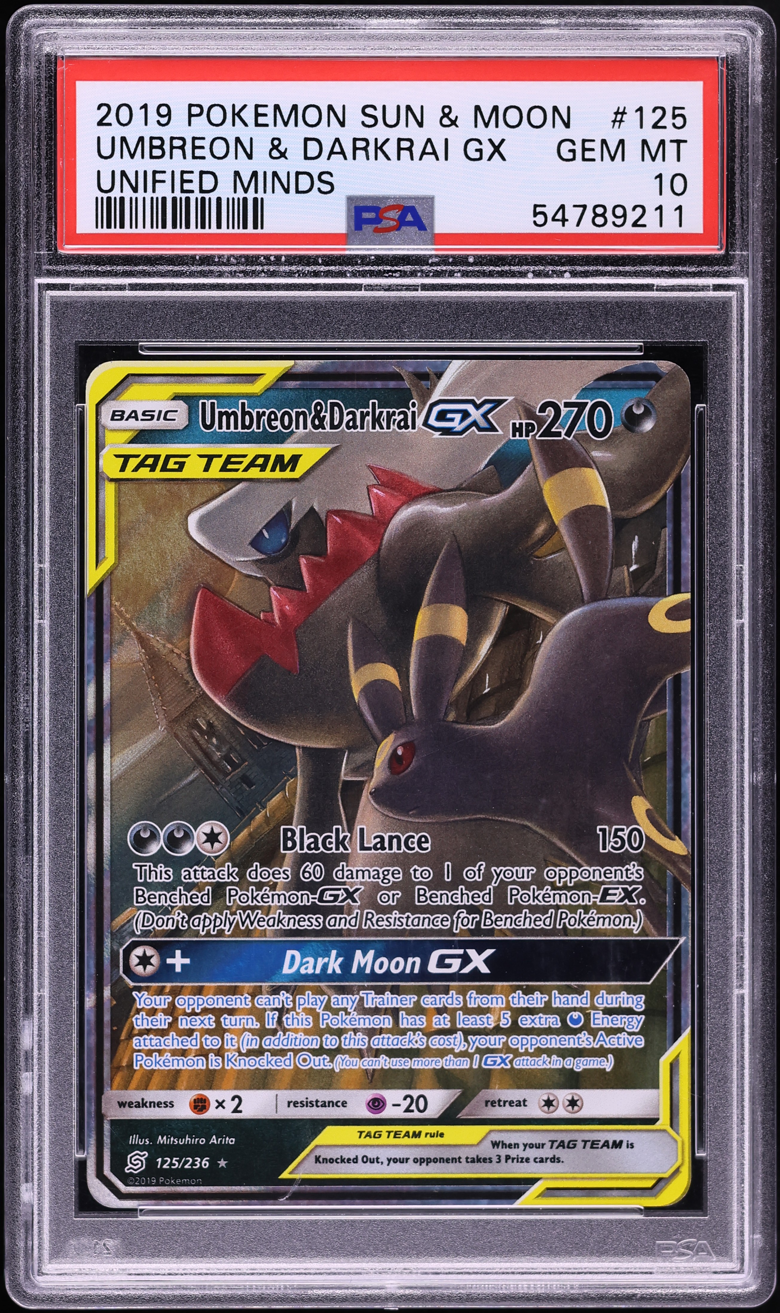 2019 Pokemon Sun & Moon Unified Minds Holo Umbreon & Darkrai GX #125 PSA 10 GEM MINT