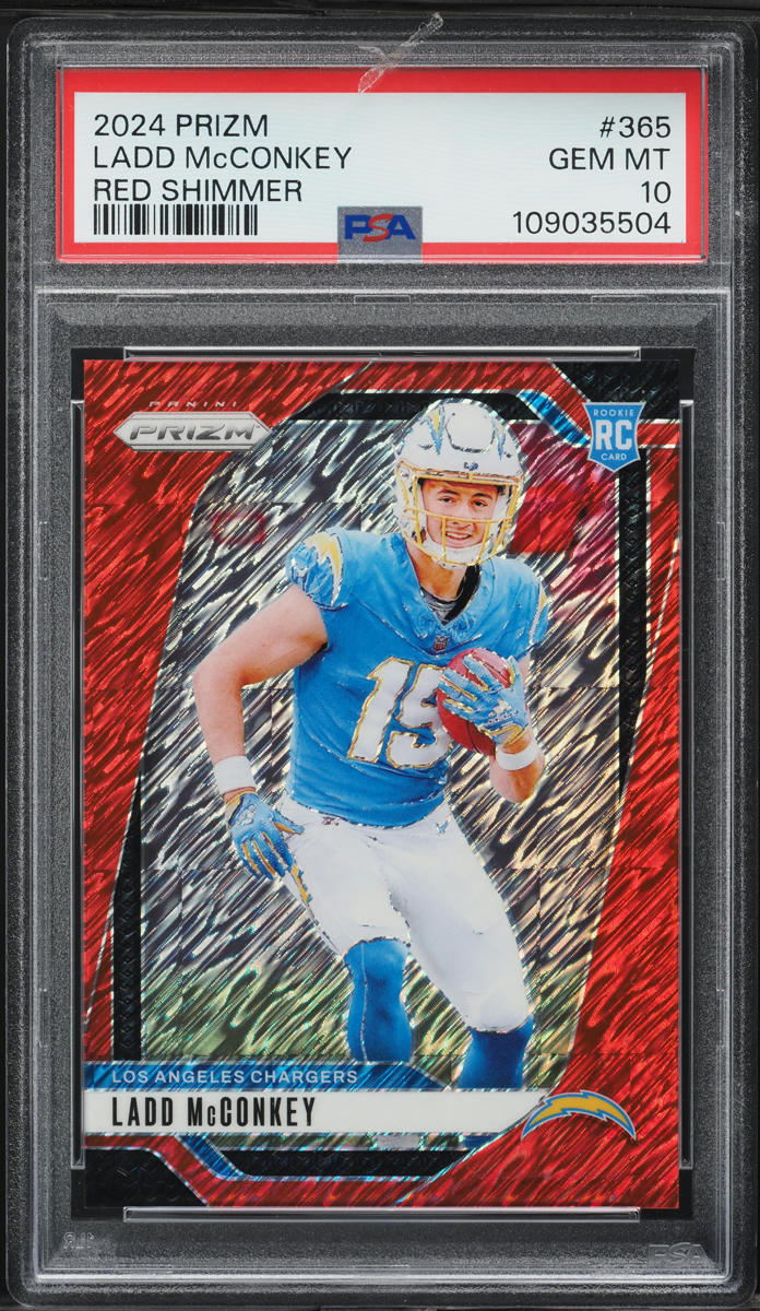 2024 Panini Prizm Red Shimmer Ladd McConkey ROOKIE /35 #365 PSA 10 GEM MINT