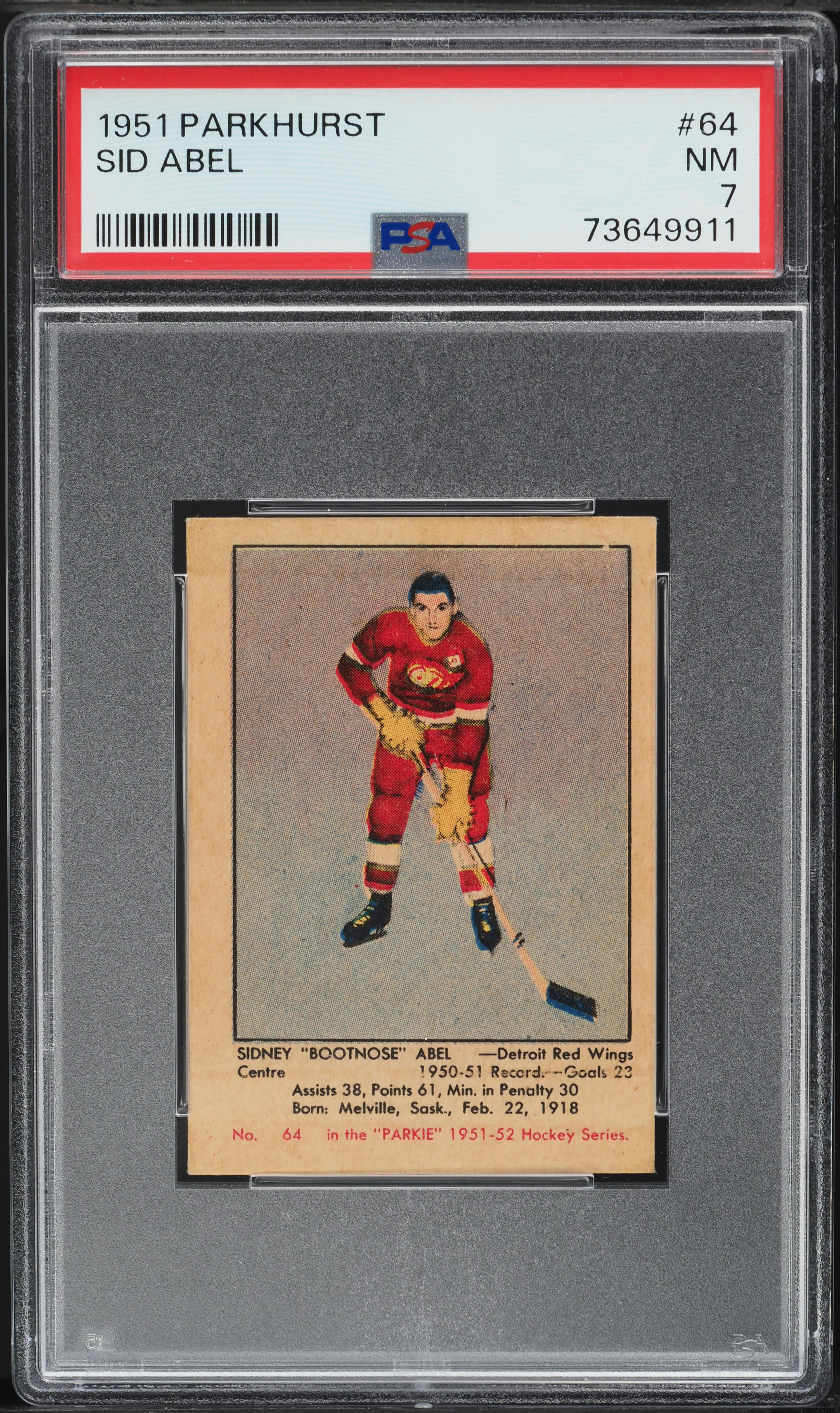 1951 Parkhurst Sid Abel ROOKIE #64 PSA 7 NRMT