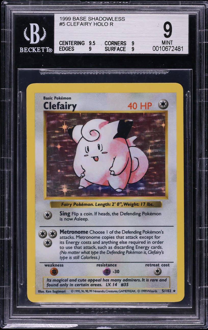 1999 Pokemon Base Set Shadowless Holo Clefairy #5 BGS 9 MINT