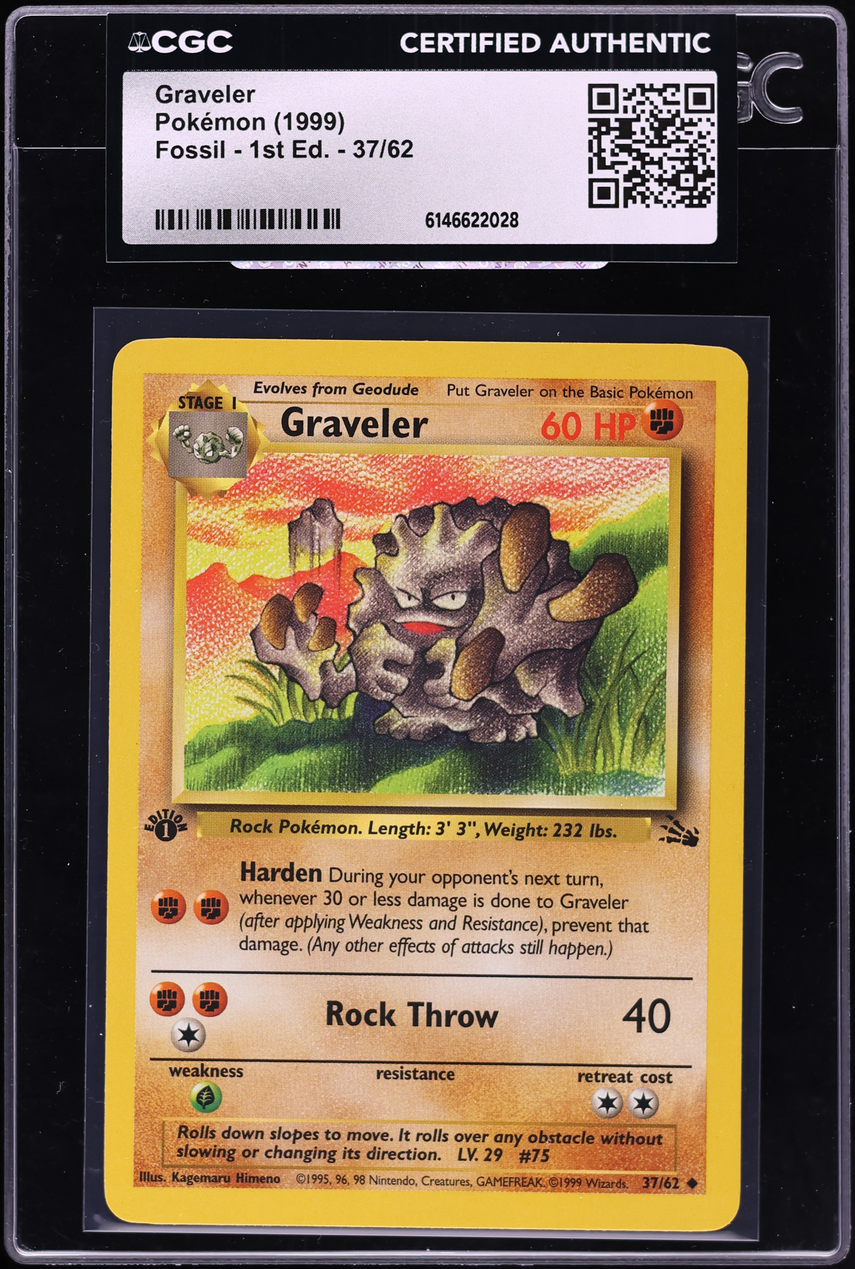 1999 Pokemon Fossil 1st Edition Graveler #37 CGC AUTH
