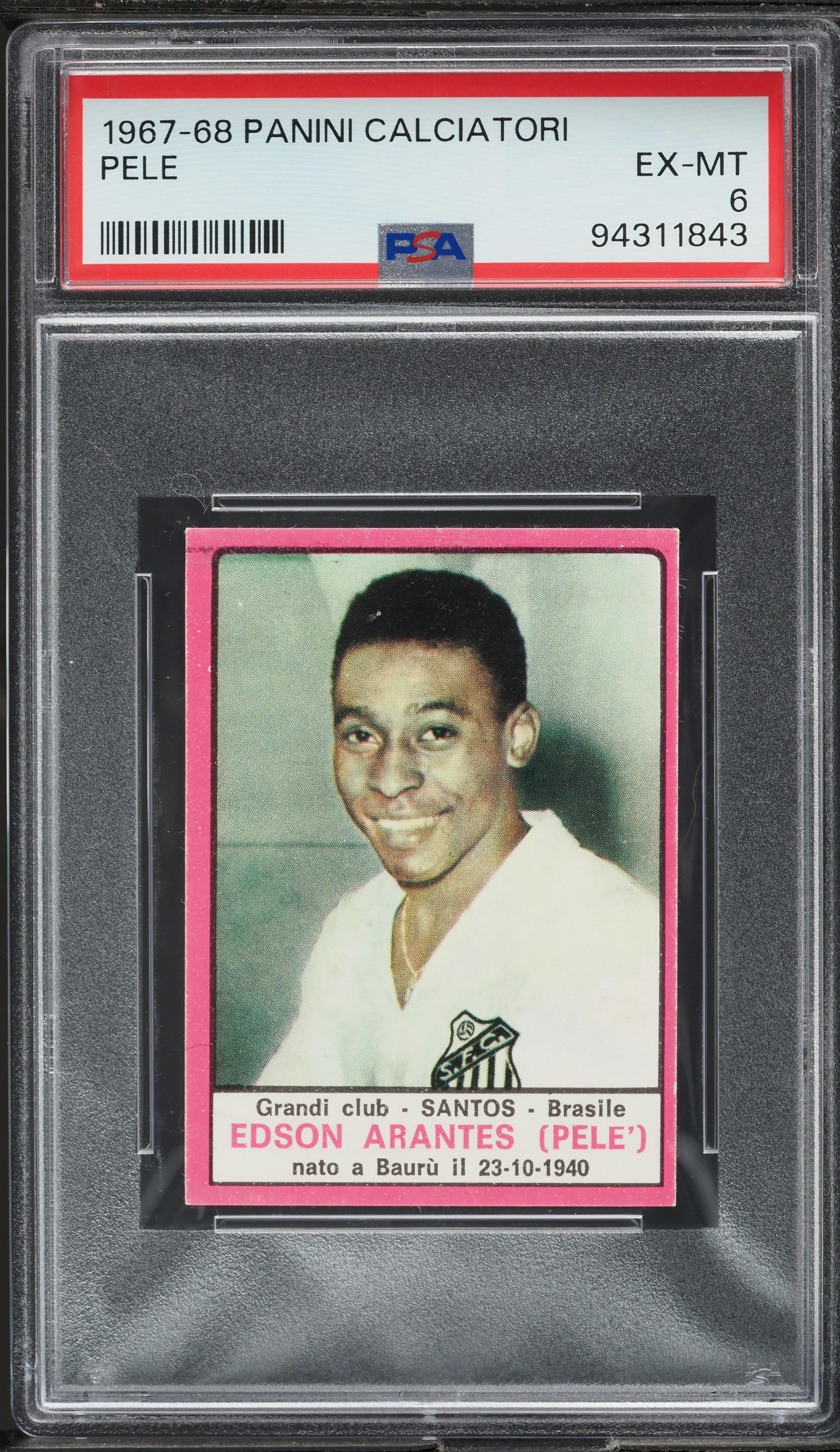 1967 Panini Calciatori Edson Arantes Pele PSA 6 EXMT