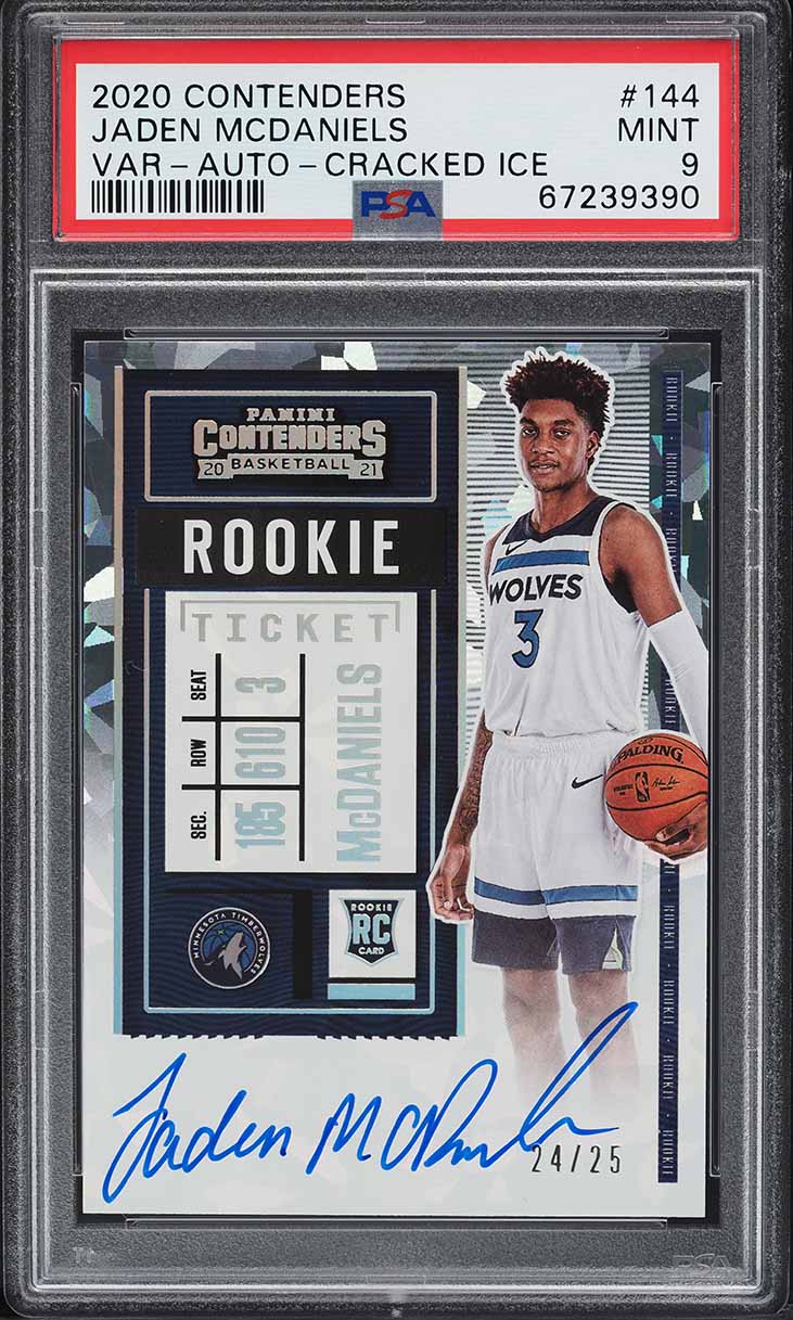 2020 Panini Contenders Cracked Ice Jaden McDaniels ROOKIE AUTO /25 #144 PSA 9