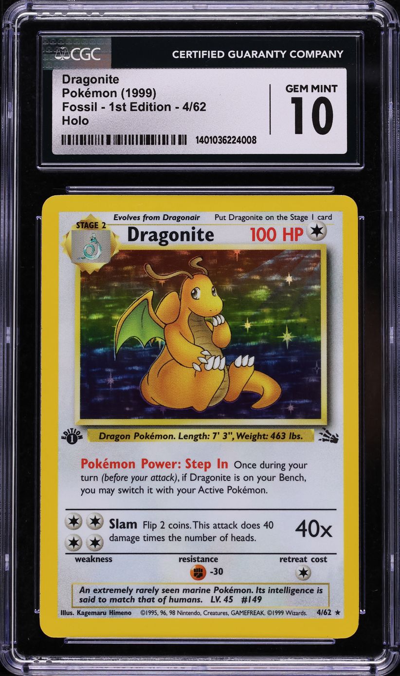 1999 Pokemon Fossil 1st Edition Holo Dragonite #4 CGC 10 GEM MINT