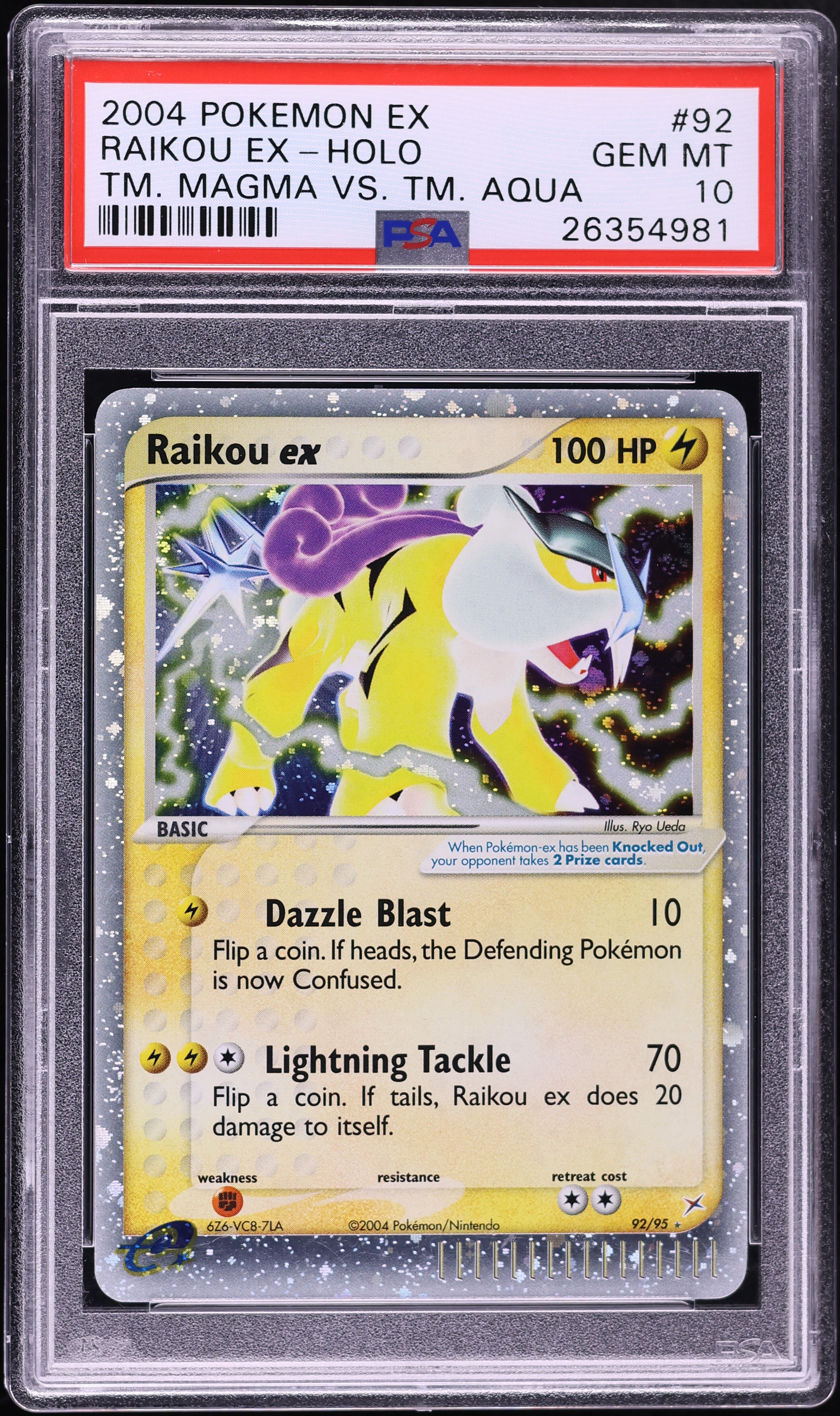 2004 Pokemon EX Team Magma VS Team Aqua Holo Raikou EX #92 PSA 10 GEM MINT