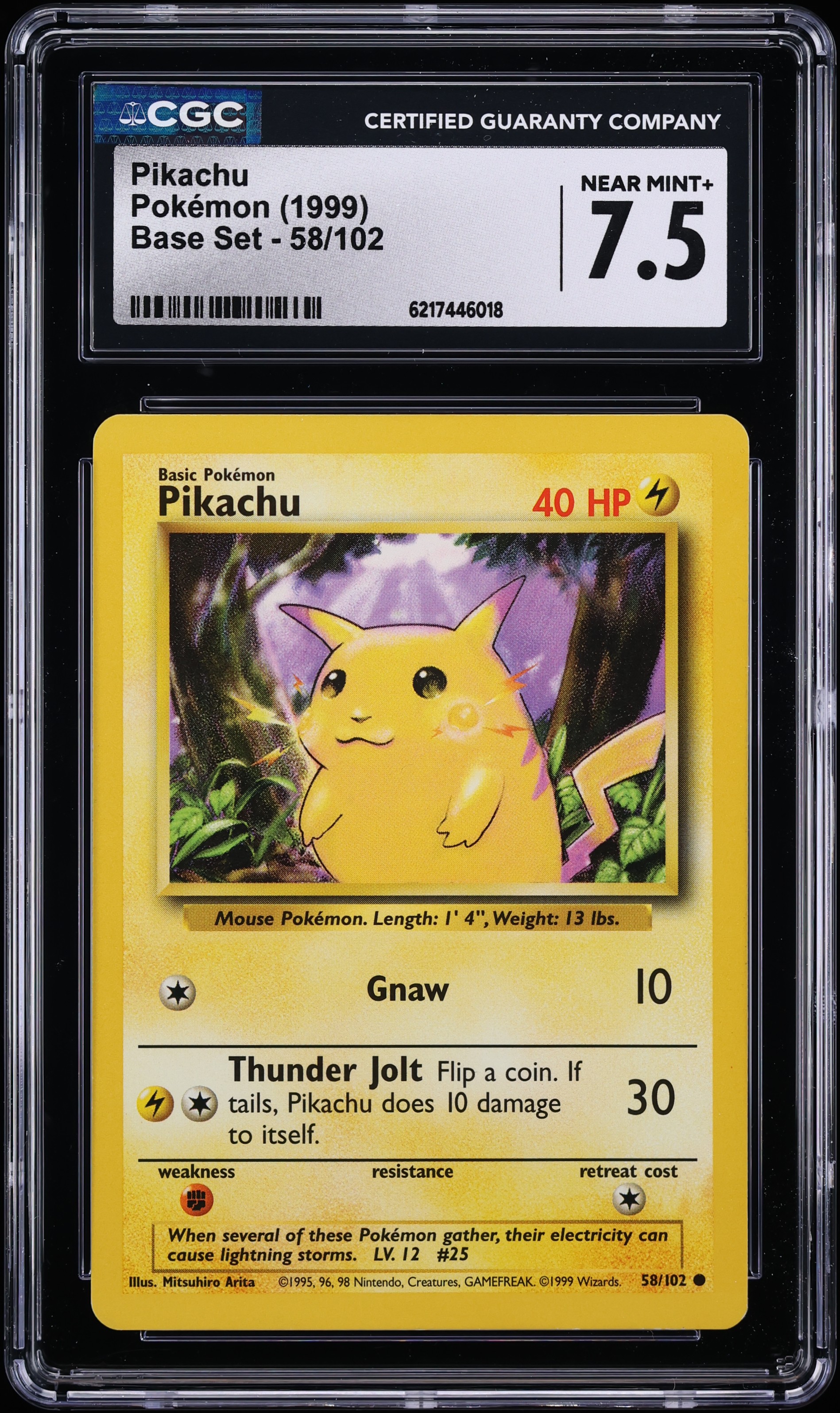 1999 Pokemon Base Set Pikachu #58 CGC 7.5 NRMT+