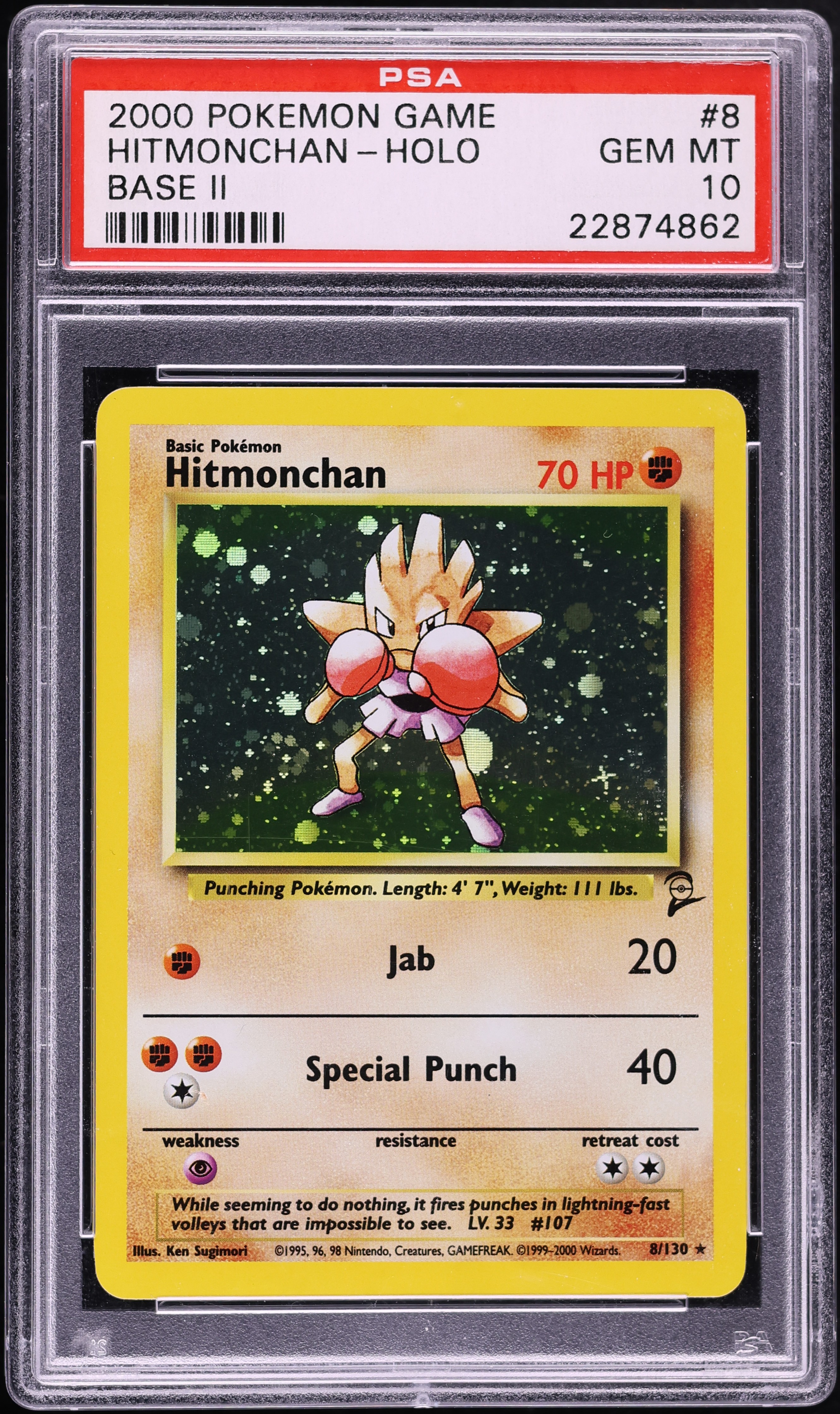 2000 Pokemon Base Set 2 Holo Hitmonchan #8 PSA 10 GEM MINT