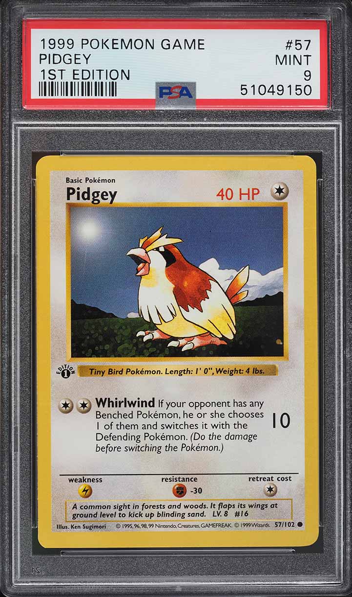 1999 Pokemon Base Set Shadowless 1st Edition Pidgey #57 PSA 9 MINT