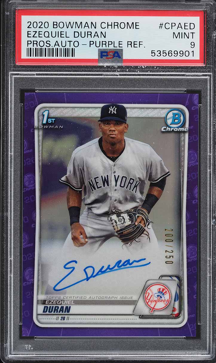 2020 Bowman Chrome Purple Refractor Ezequiel Duran ROOKIE AUTO /250 #CPAED PSA 9