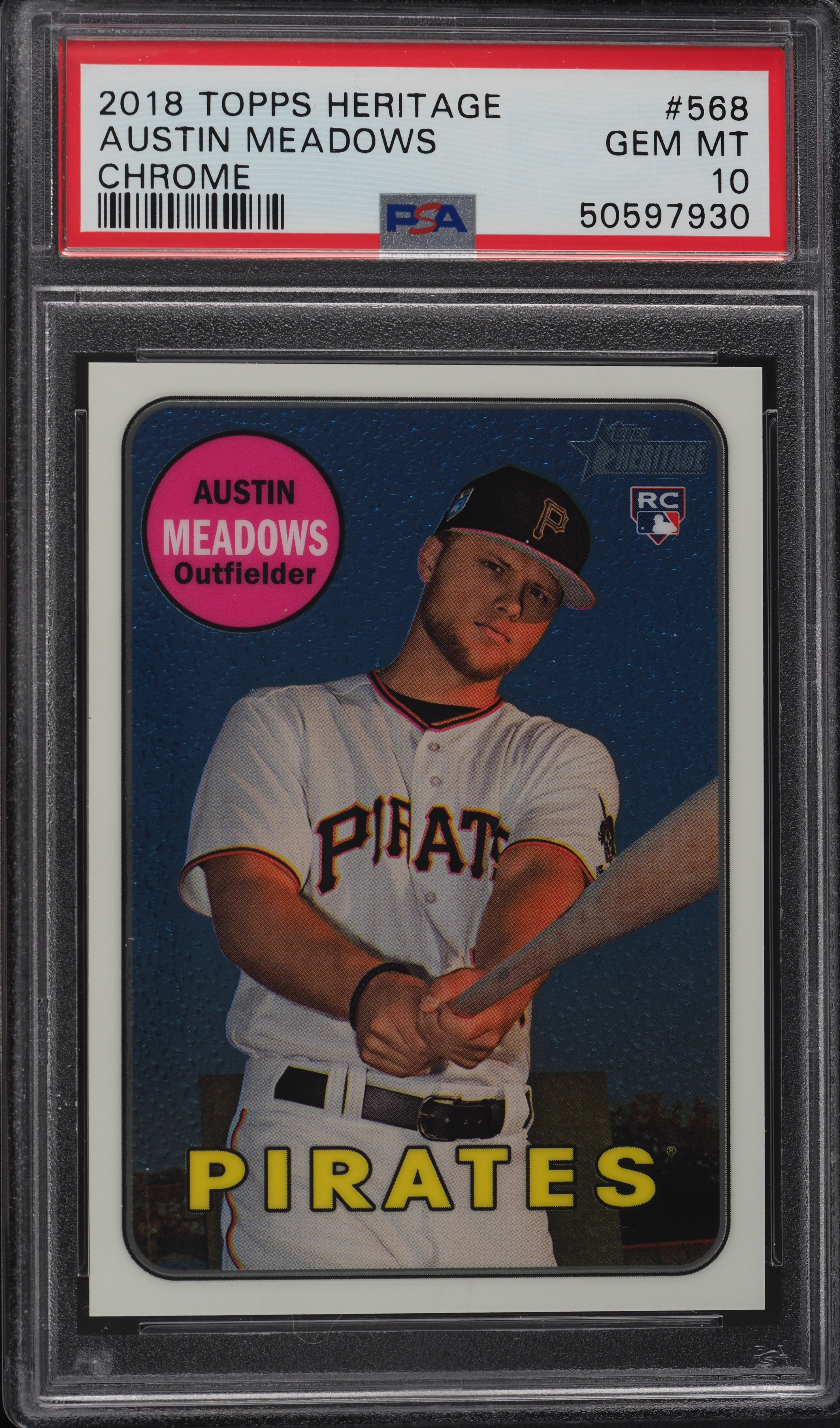 2018 Topps Heritage Chrome Austin Meadows ROOKIE RC /999 #568 PSA 10 GEM MINT