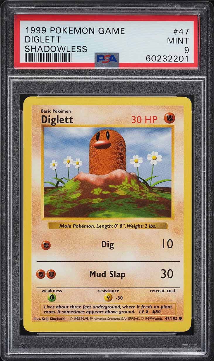 1999 Pokemon Base Set Shadowless Diglett #47 PSA 9 MINT