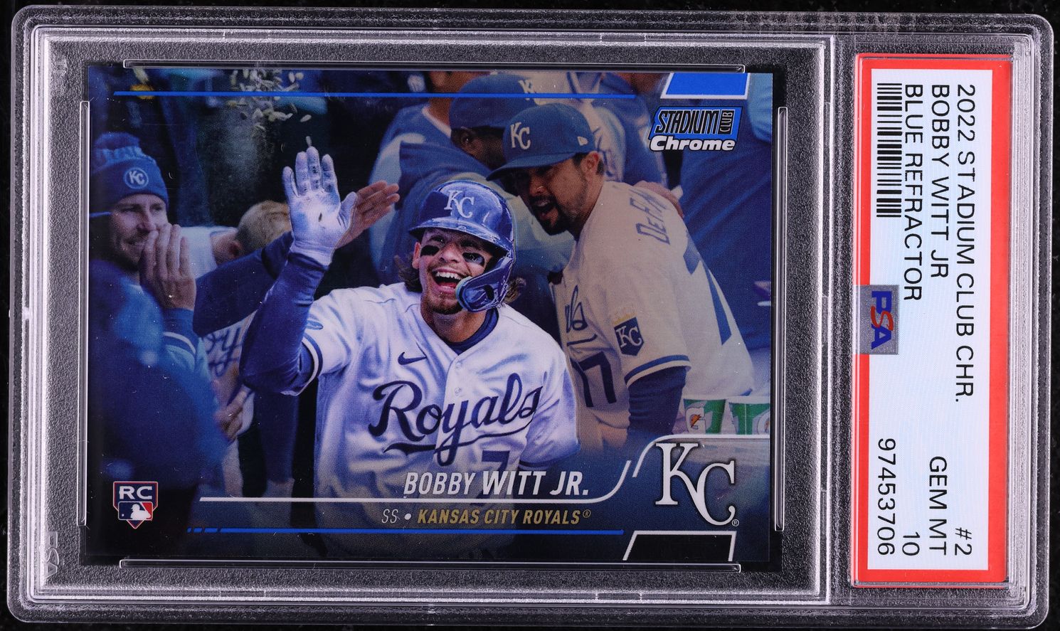 2022 Stadium Club Chrome Blue Refractor Bobby Witt Jr ROOKIE /199 #2 PSA 10 GEM