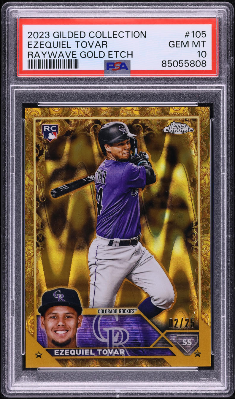2023 Topps Gilded Raywave Gold Etch Ezequiel Tovar ROOKIE /25 #105 PSA 10 GEM