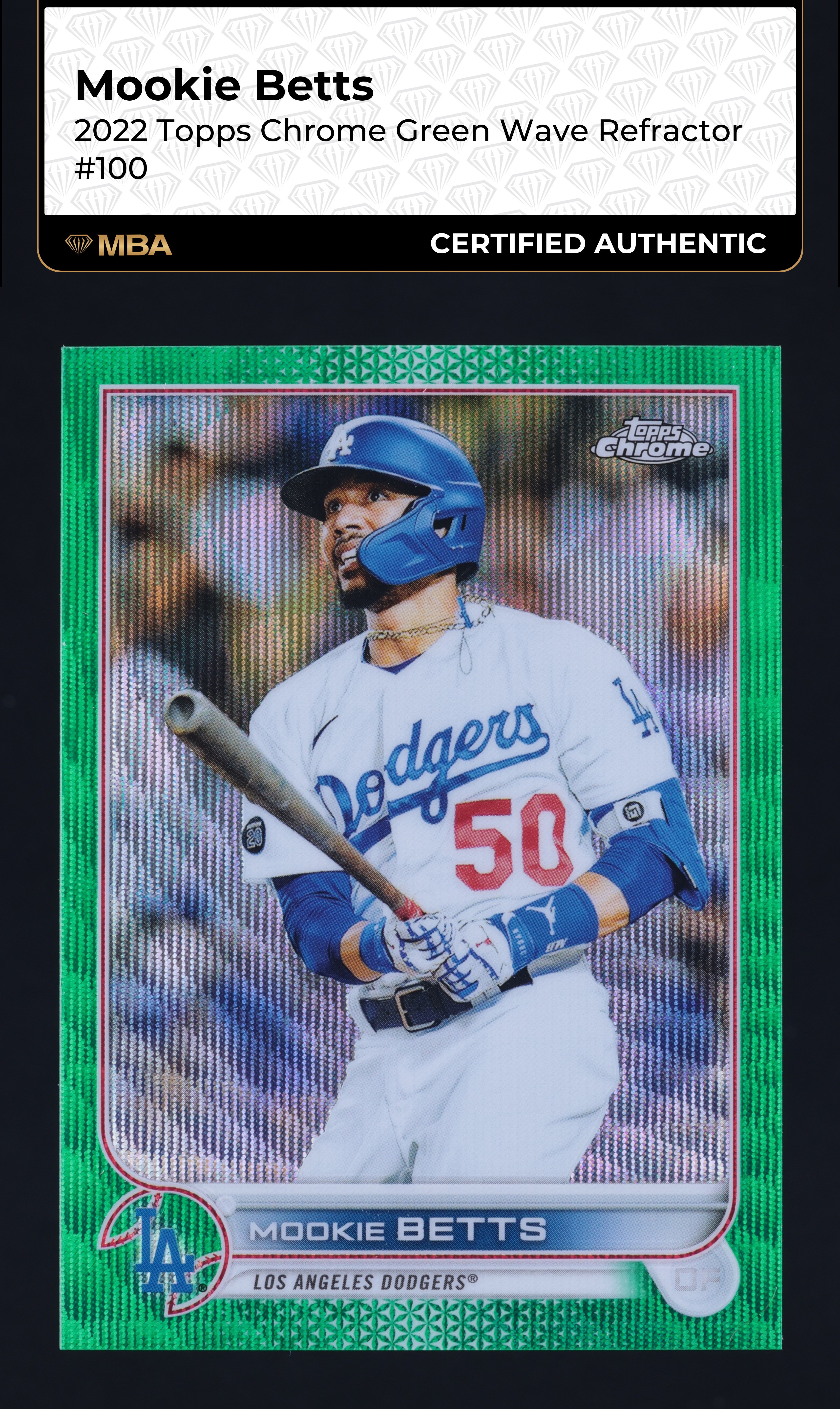 2022 Topps Chrome Green Wave Refractor Mookie Betts /99 #100 MBA AUTH