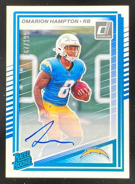 2025 Panini Donruss Rated Rookie Autographs #303 Omarion Hampton RC Auto /199