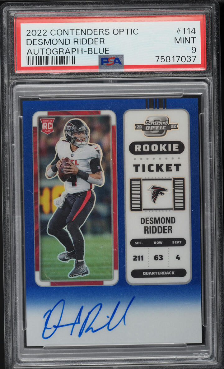 2022 Panini Contenders Optic Blue Desmond Ridder ROOKIE AUTO /75 #114 PSA 9 MINT
