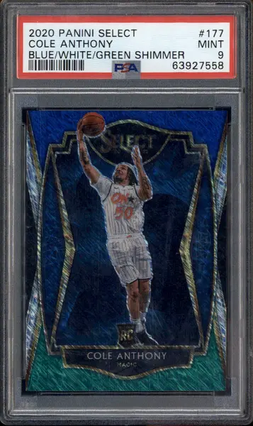 2020-21 Select Blue White Green Shimmer #177 Cole Anthony RC Premier /25 PSA 9