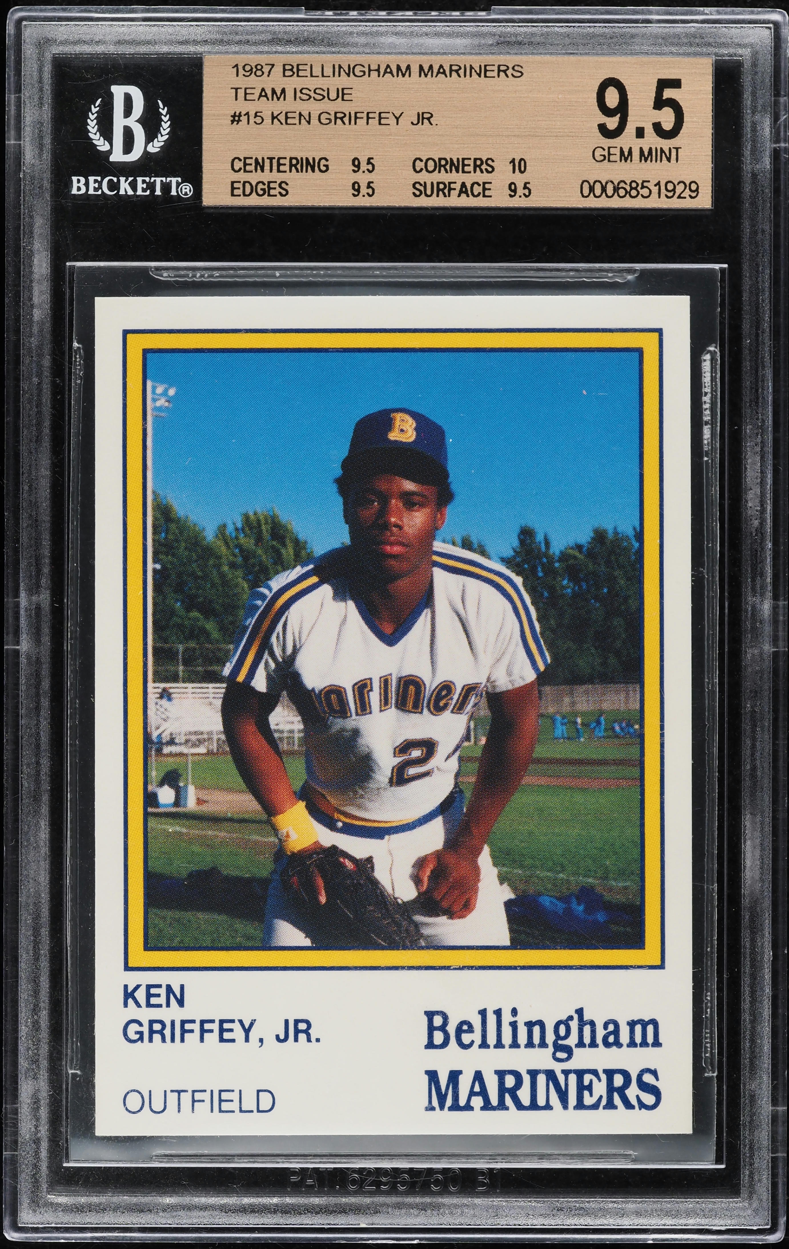 1987 Bellingham Mariners Team Issue Ken Griffey Jr ROOKIE #15 BGS 9.5 GEM MINT