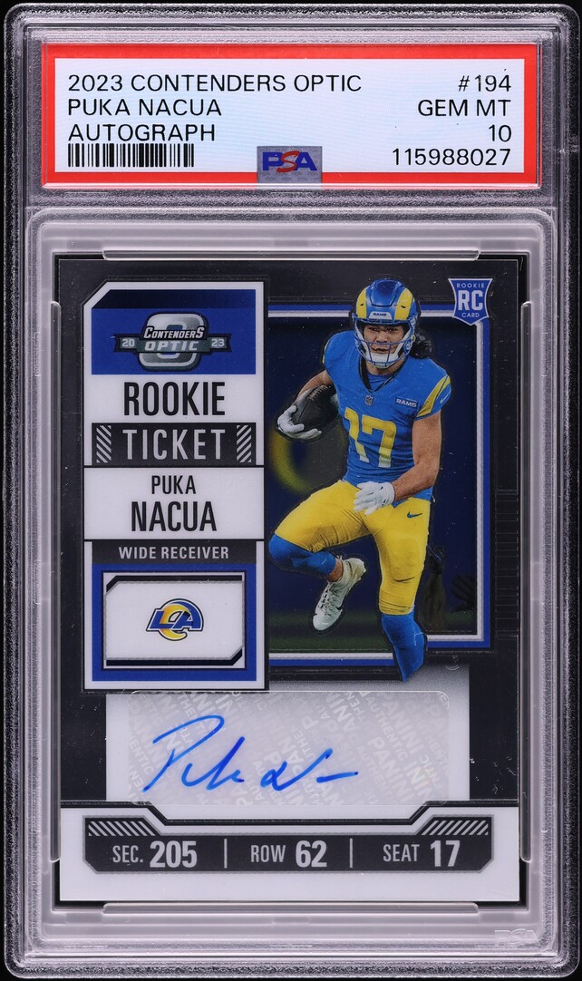 2023 Panini Contenders Optic Puka Nacua ROOKIE AUTO #194 PSA 10 GEM MINT