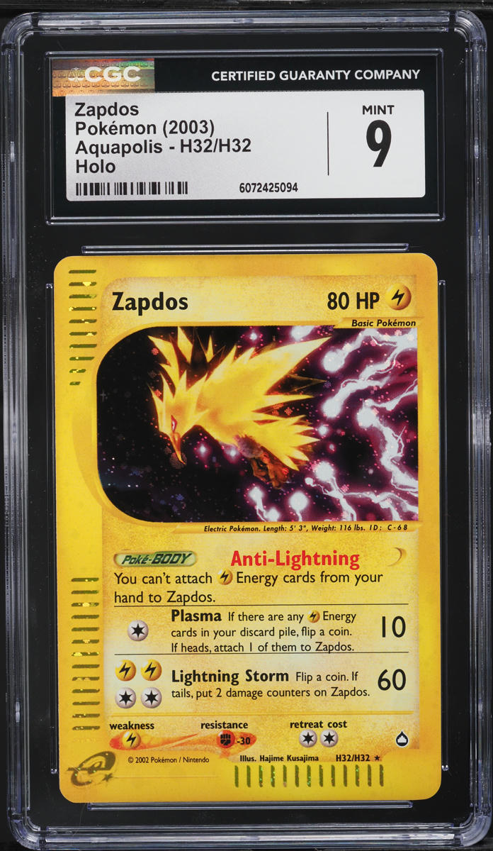 2003 Pokemon Aquapolis Holo Zapdos #H32 CGC 9 MINT