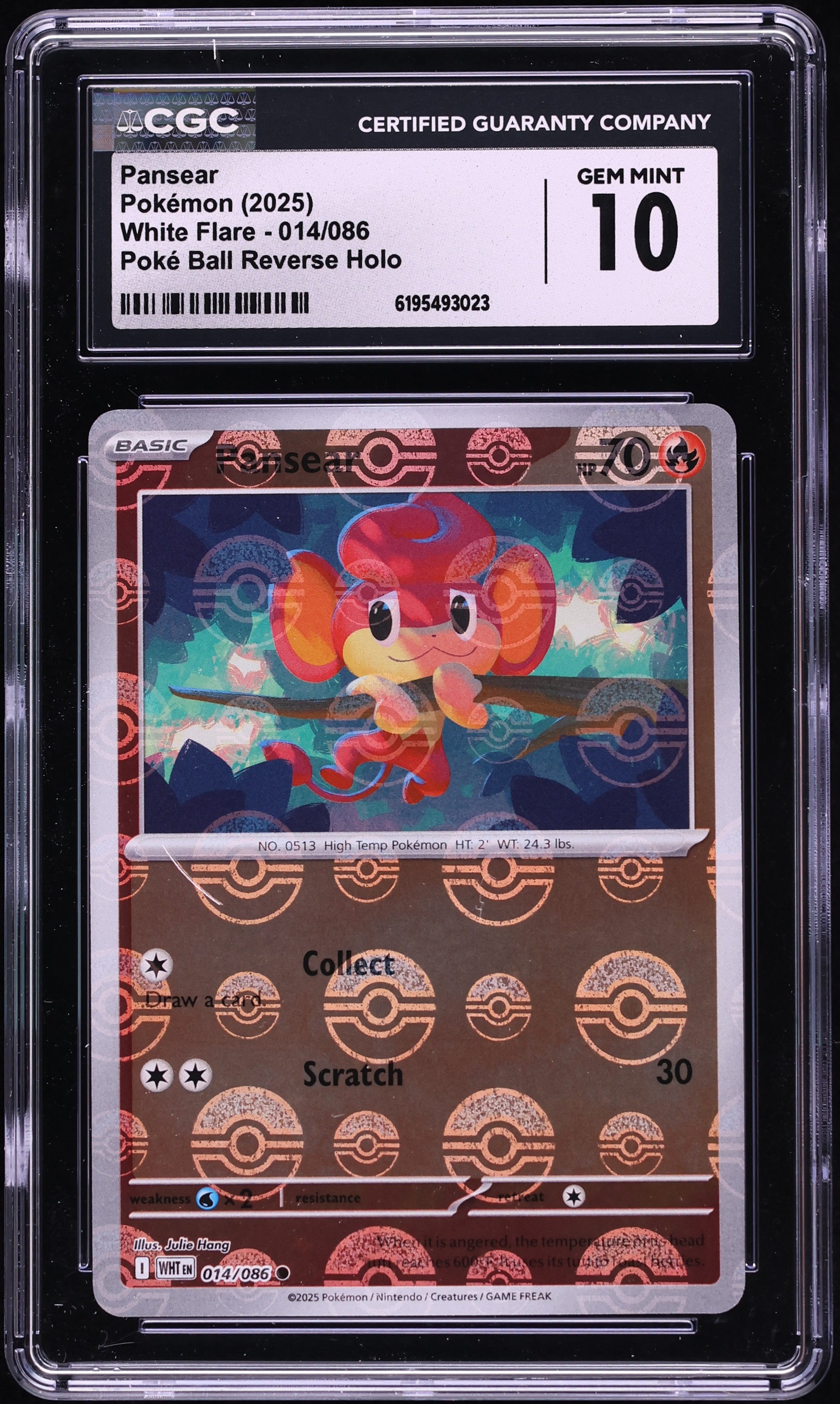 2025 Pokemon SV White Flare Poke Ball Reverse Holo Pansear #14 CGC 10 GEM MINT
