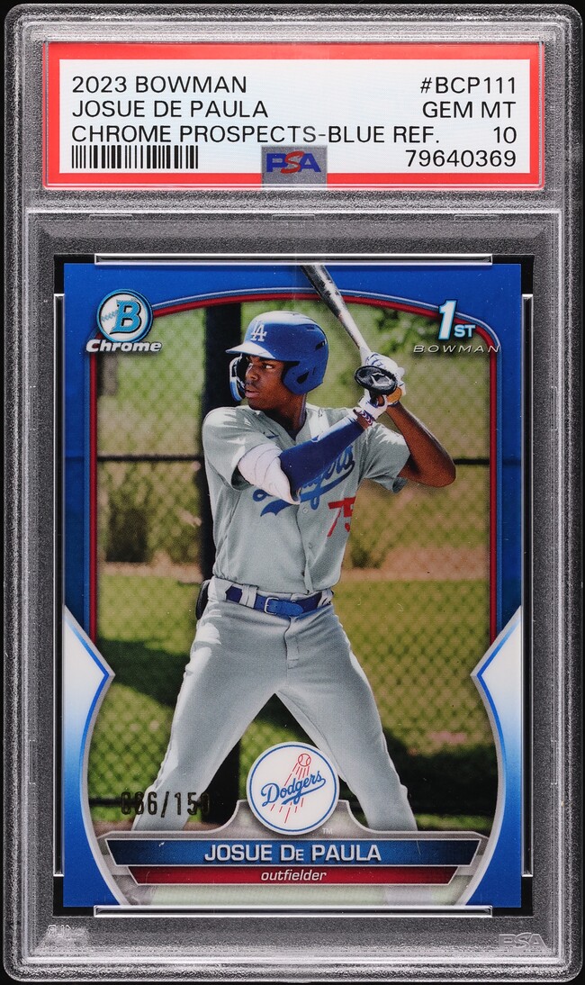 2023 Bowman Chrome Blue Refractor Josue De Paula PROSPECT /150 #BCP111 PSA 10