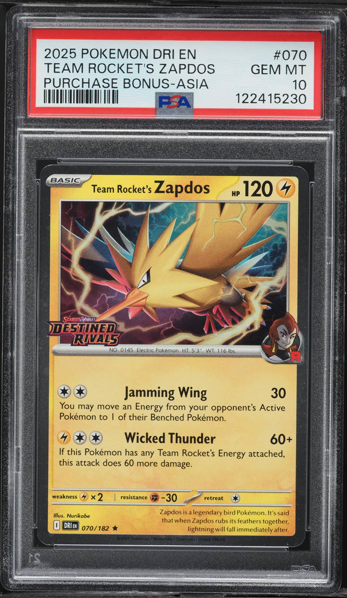2025 Pokemon Dri En Destined Rivals Bonus Asia Team Rocket's Zapdos #070 PSA 10