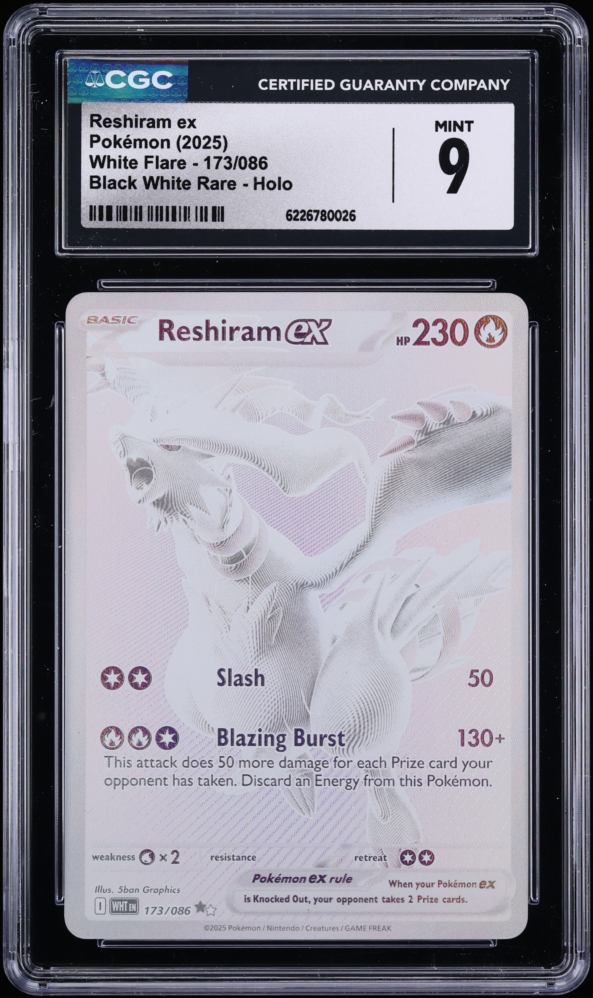 2025 Pokemon Scarlet & Violet White Flare BWR Reshiram Ex #173 CGC 9 MINT