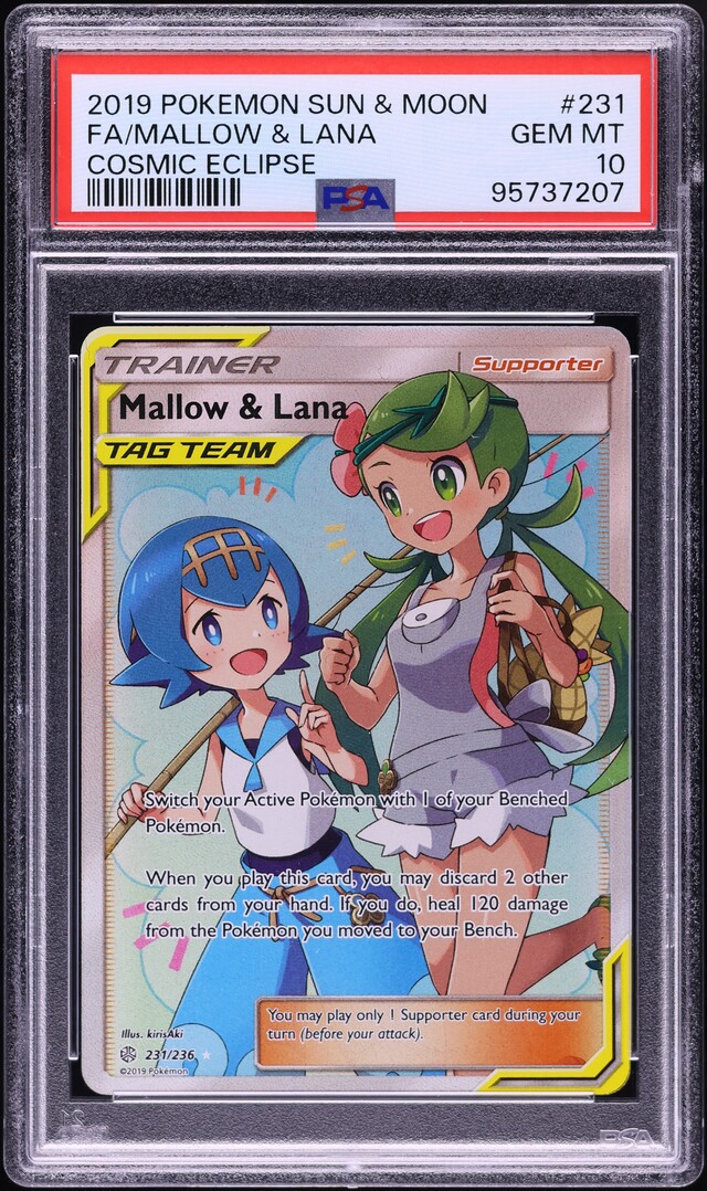 2019 Pokemon Sun & Moon Cosmic Eclipse Full Art Mallow & Lana #231 PSA 10 GEM MINT