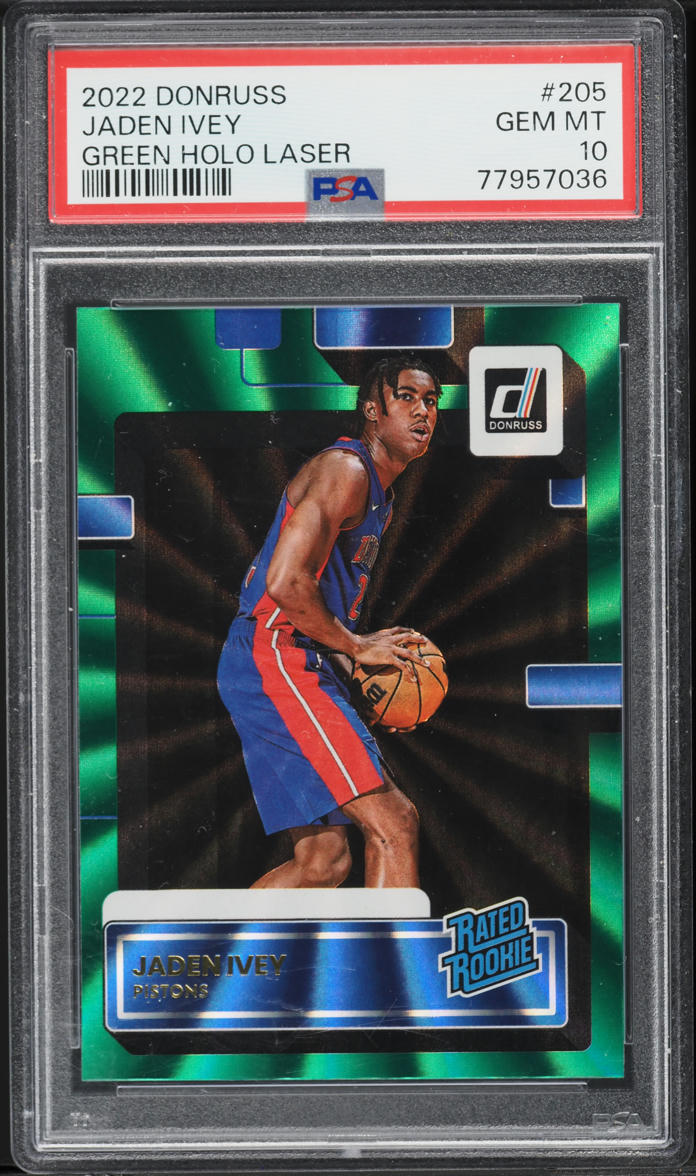 2022 Donruss Green Holo Laser Jaden Ivey ROOKIE #205 PSA 10 GEM MINT