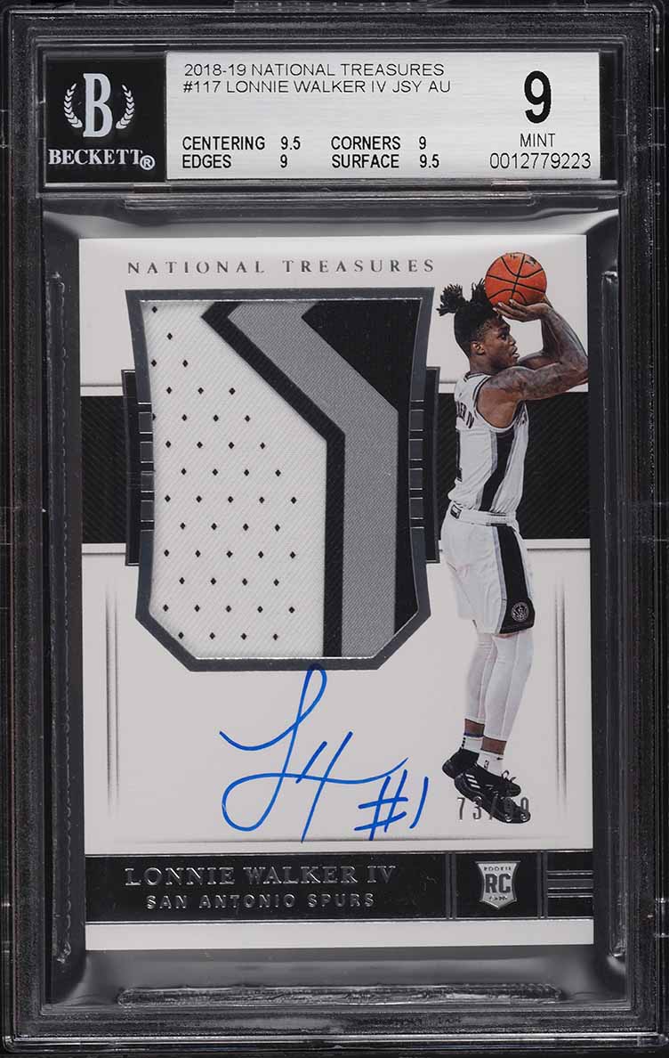 2018 National Treasures Lonnie Walker IV ROOKIE PATCH AUTO /99 #117 BGS 9 MINT