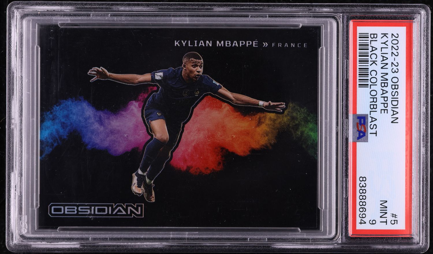 2022 Panini Obsidian Black Colorblast Kylian Mbappe #5 PSA 9 MINT