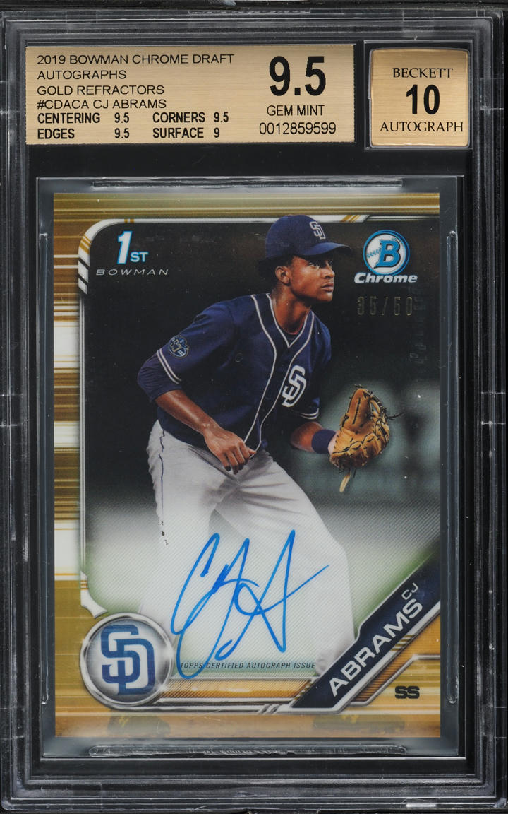 2019 Bowman Chrome Draft Gold Refractor CJ Abrams PROSPECT AUTO /50 BGS 9.5