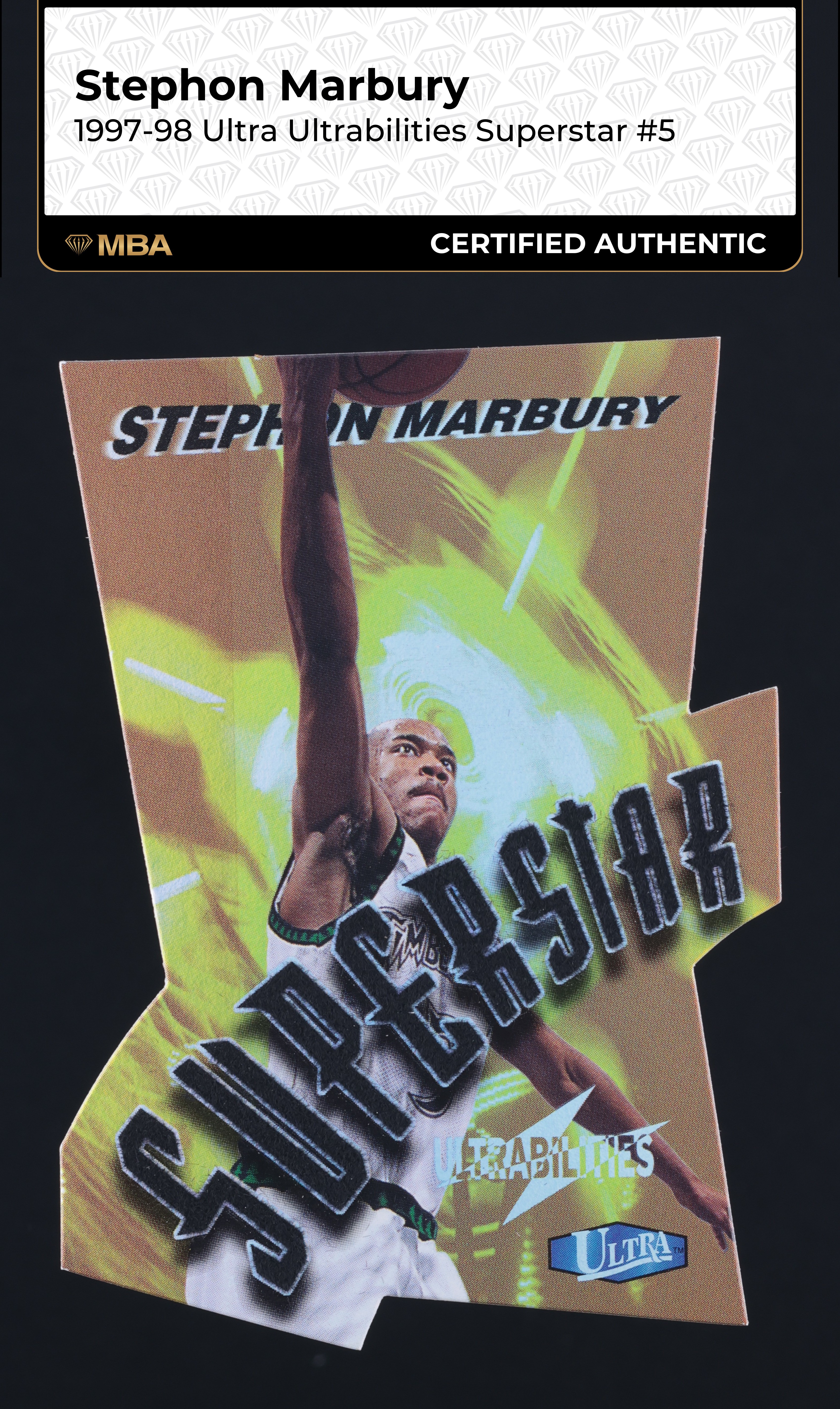 1997 Ultra Ultrabilities Superstar Die-Cut Stephon Marbury #5 MBA AUTH