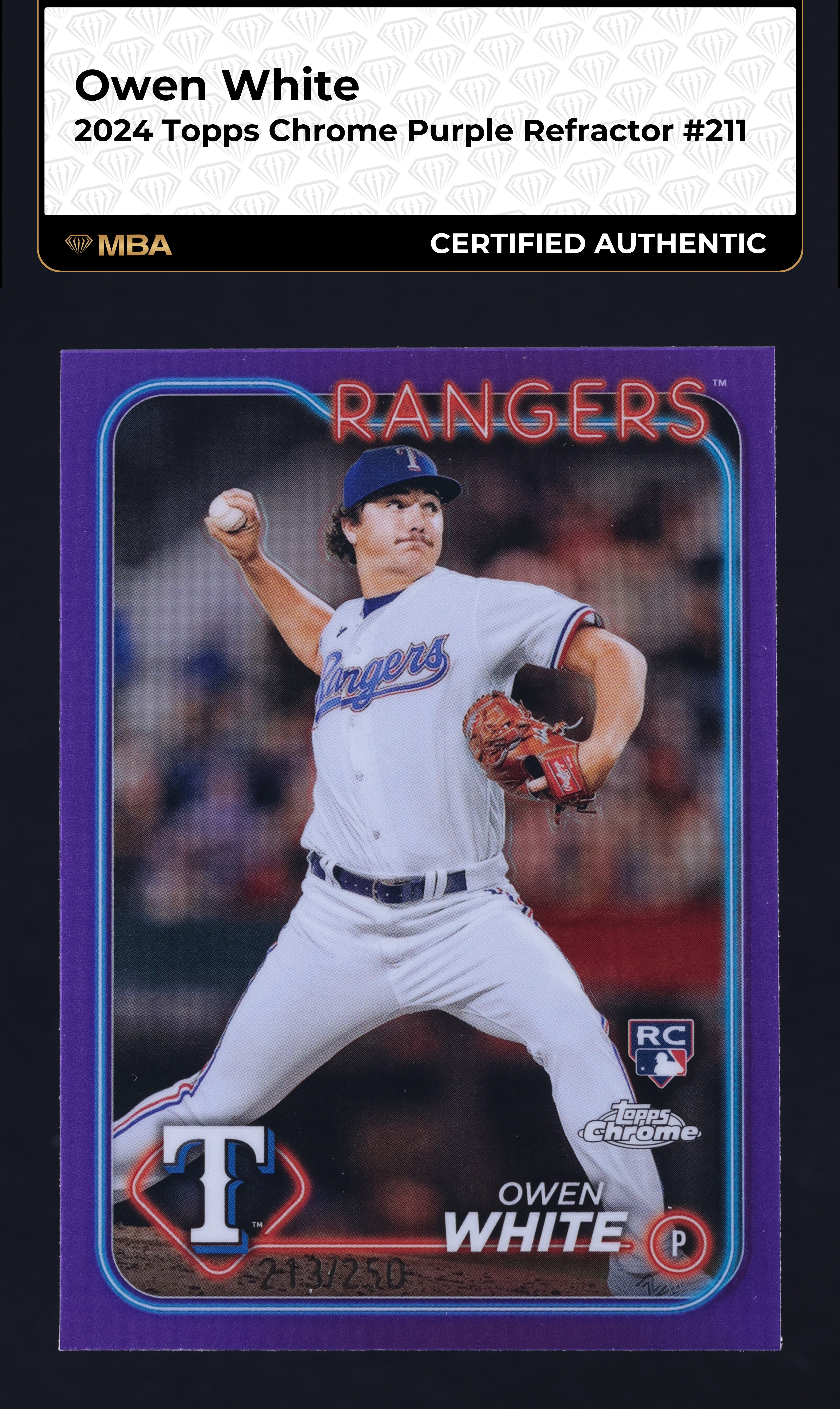 2024 Topps Chrome Purple Refractor Owen White ROOKIE /250 #211 MBA AUTH