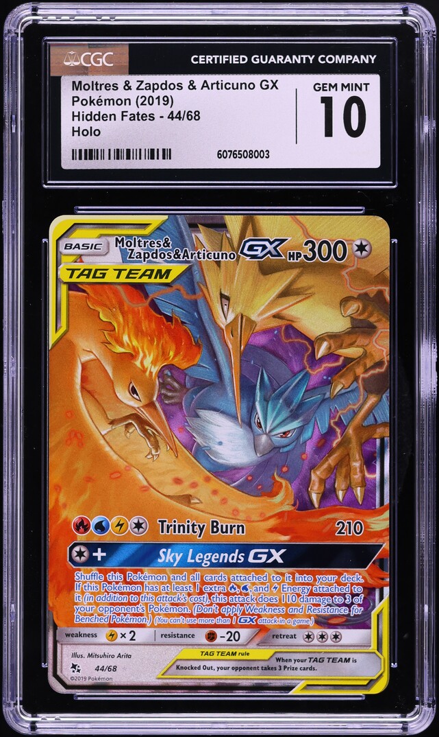 2019 Pokemon SM Hidden Fates Moltres & Zapdos & Articuno GX #44 CGC 10 GEM MINT