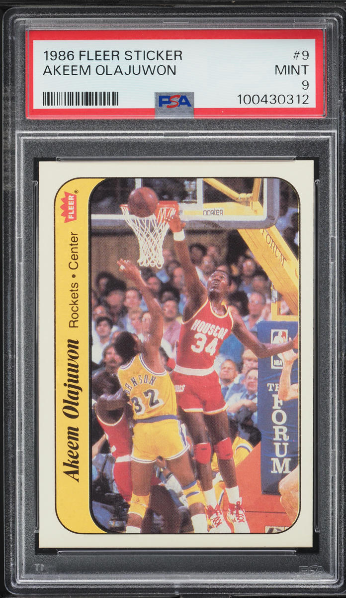 1986 Fleer Sticker Hakeem Olajuwon ROOKIE #9 PSA 9 MINT