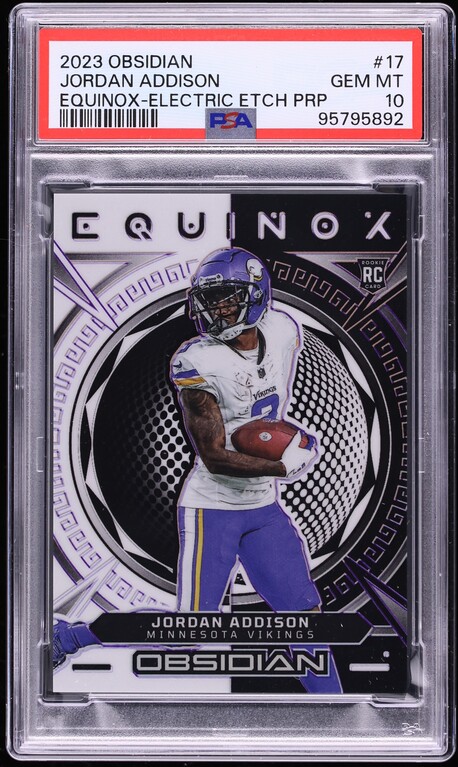 2023 Panini Obsidian Equinox Electric Etch Purple Jordan Addison ROOKIE /75 #17 PSA 10 GEM MINT