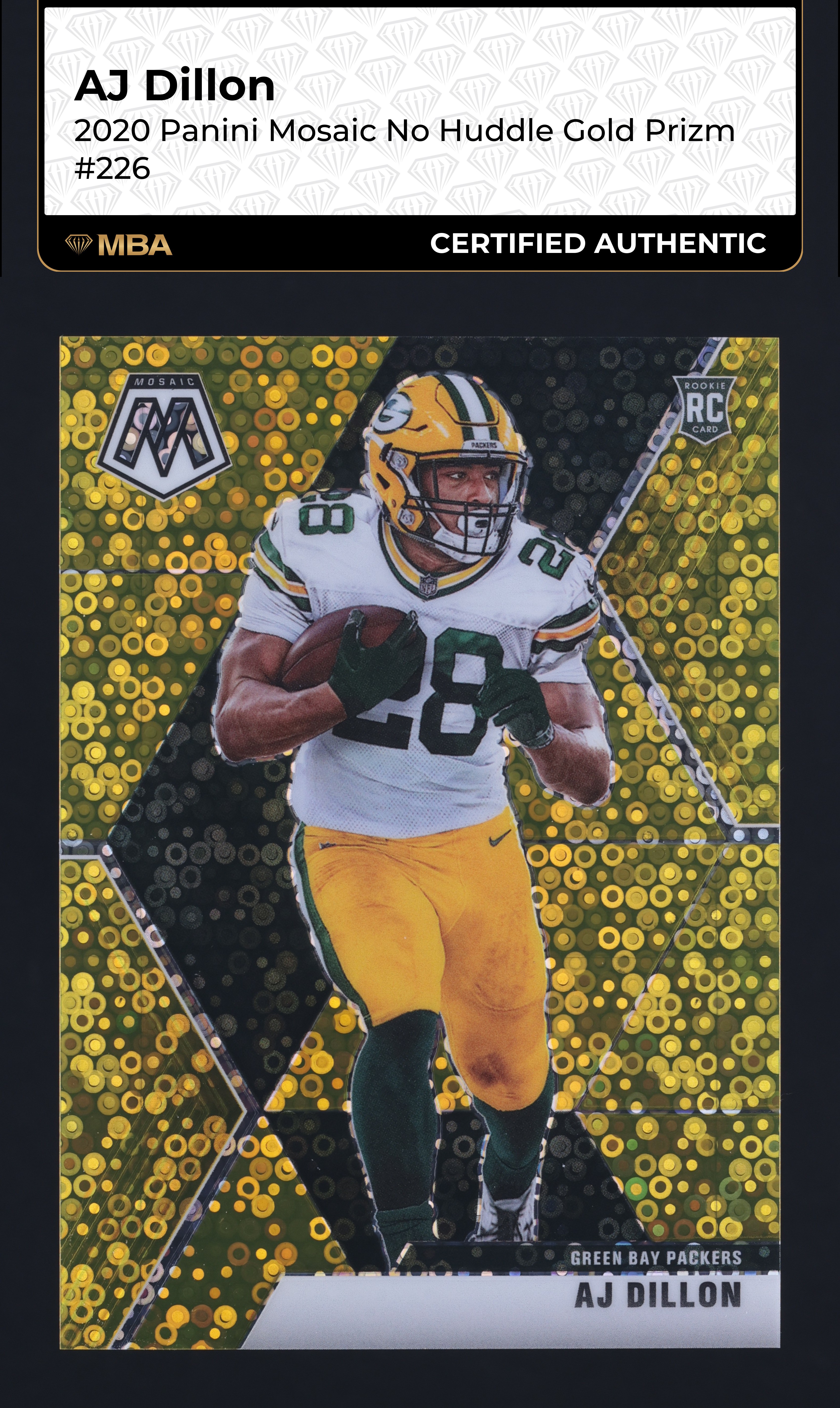 2020 Panini Mosaic No Huddle Gold Prizm AJ Dillon ROOKIE /10 #226 MBA AUTH