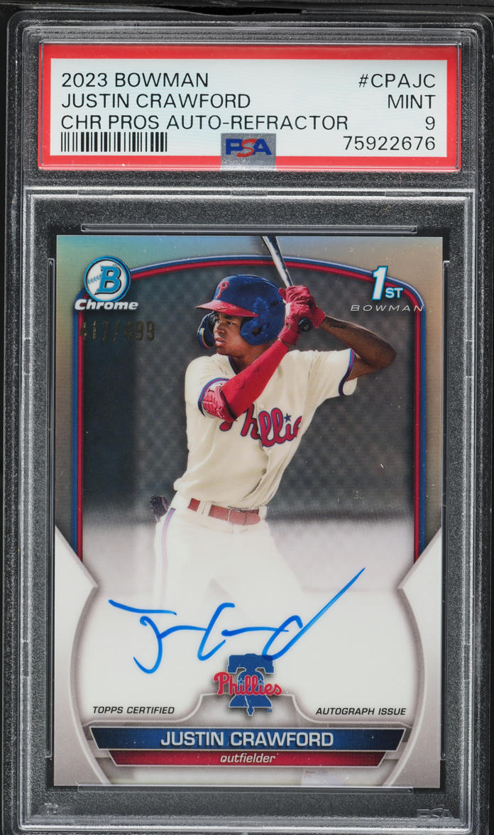 2023 Bowman Chrome Refractor Justin Crawford PROSPECT AUTO /499 #CPA-JC PSA 9 MINT