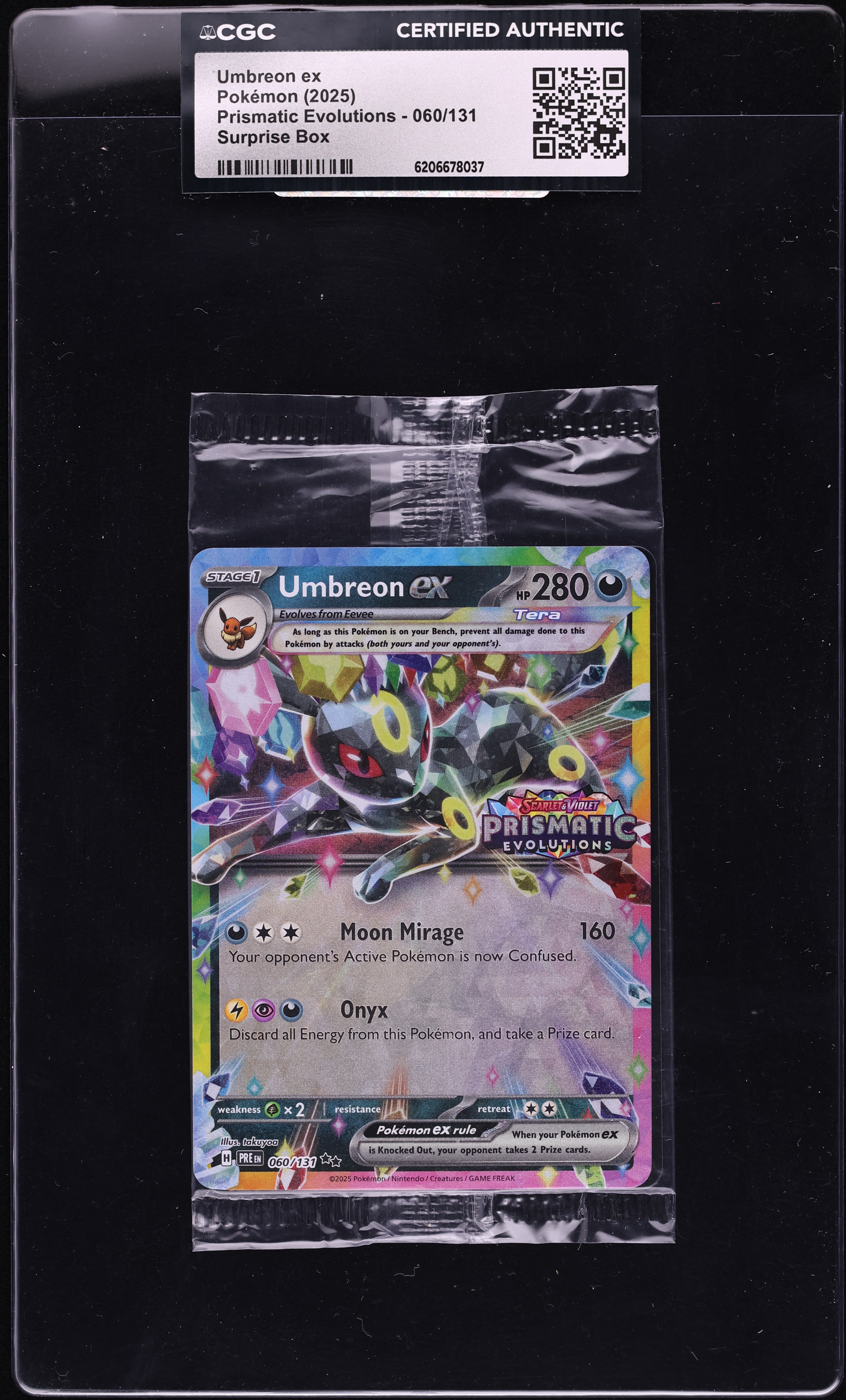 2025 Pokemon Scarlet & Violet Prismatic Evolutions Surprise Box Holo Umbreon Ex #60 CGC AUTH