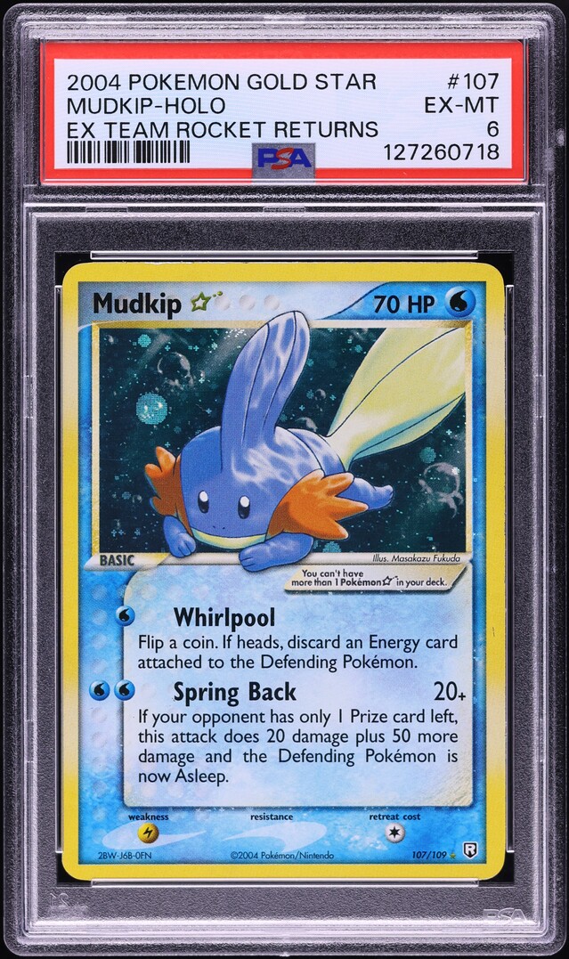 2004 Pokemon EX Team Rocket Returns Holo Mudkip Gold Star #107 PSA 6 EXMT